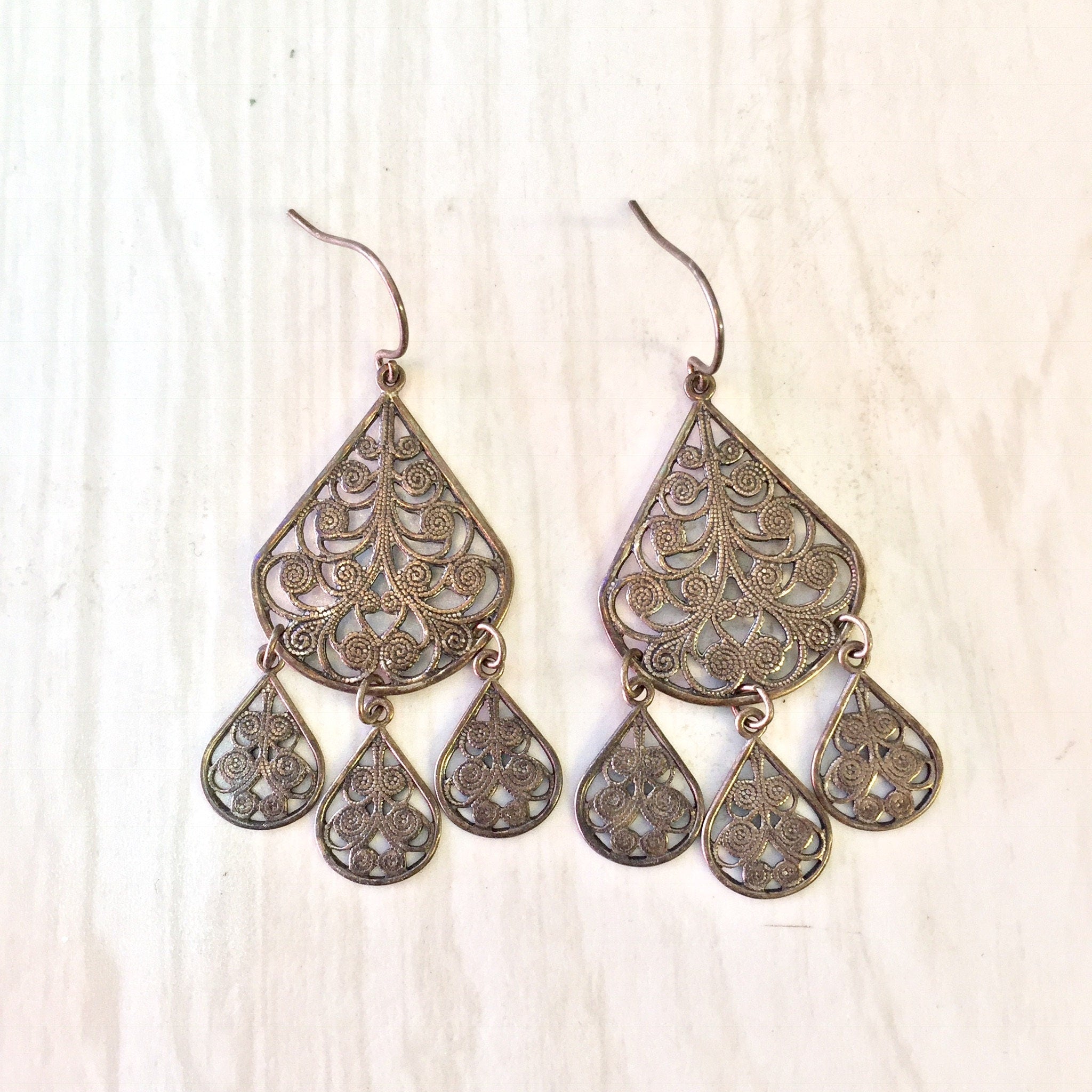 Vintage Earrings, Silver Tone Earrings, Dangle Earrings, Chandelier Earrings, Statement Jewelry, Vintage Jewelry, Filagree Earrings, Silver