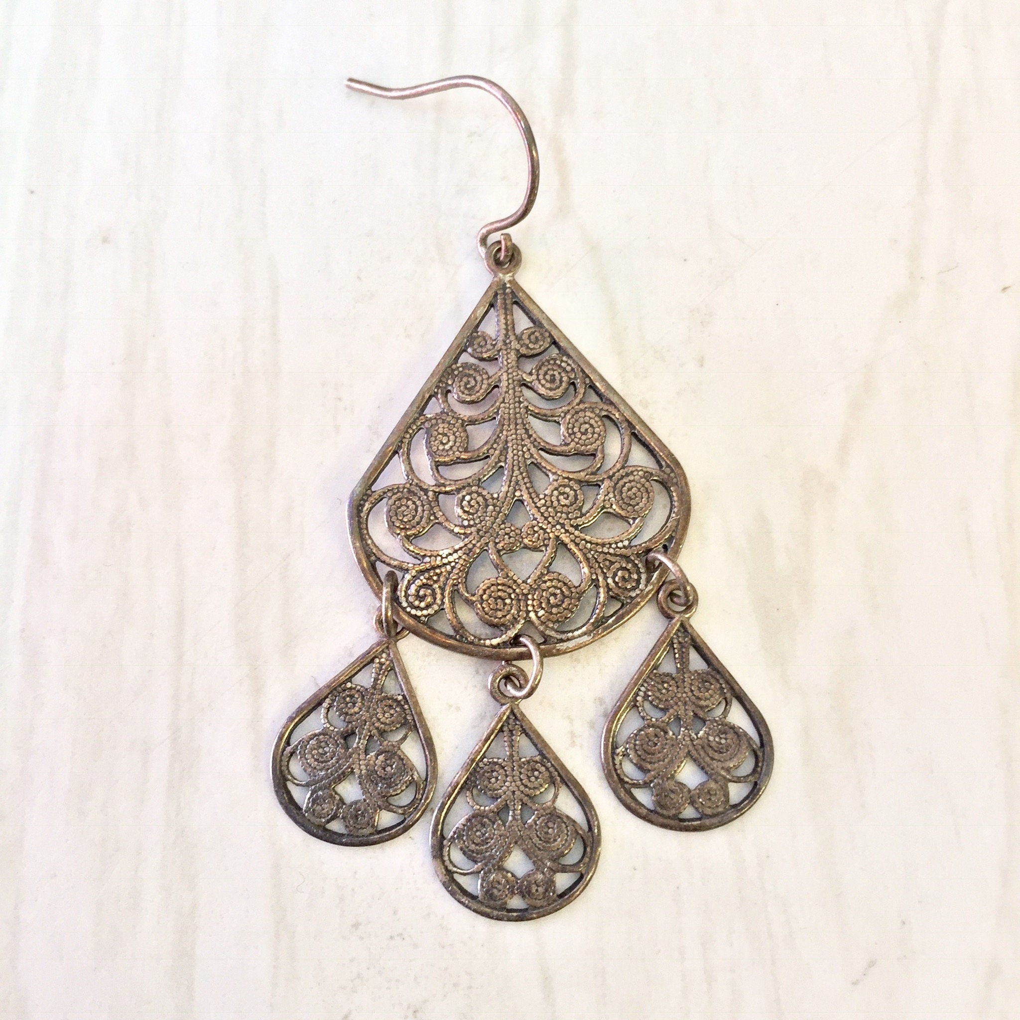 Vintage Earrings, Silver Tone Earrings, Dangle Earrings, Chandelier Earrings, Statement Jewelry, Vintage Jewelry, Filagree Earrings, Silver