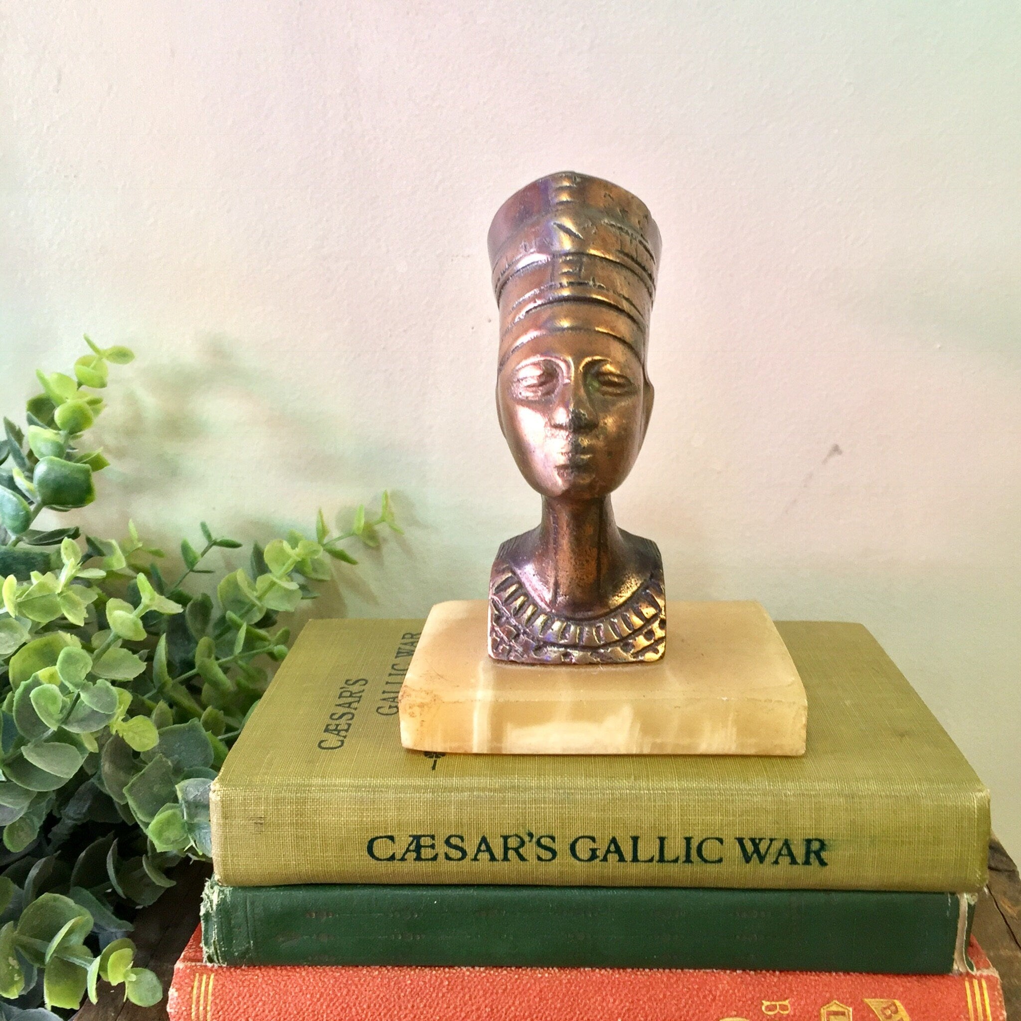 Vintage Paperweight, Nefertiti Paperweight, Office Decor, Copper, Egyptian, Nefertiti, Natural Stone, Vintage Home Decor, Desk, Home Office