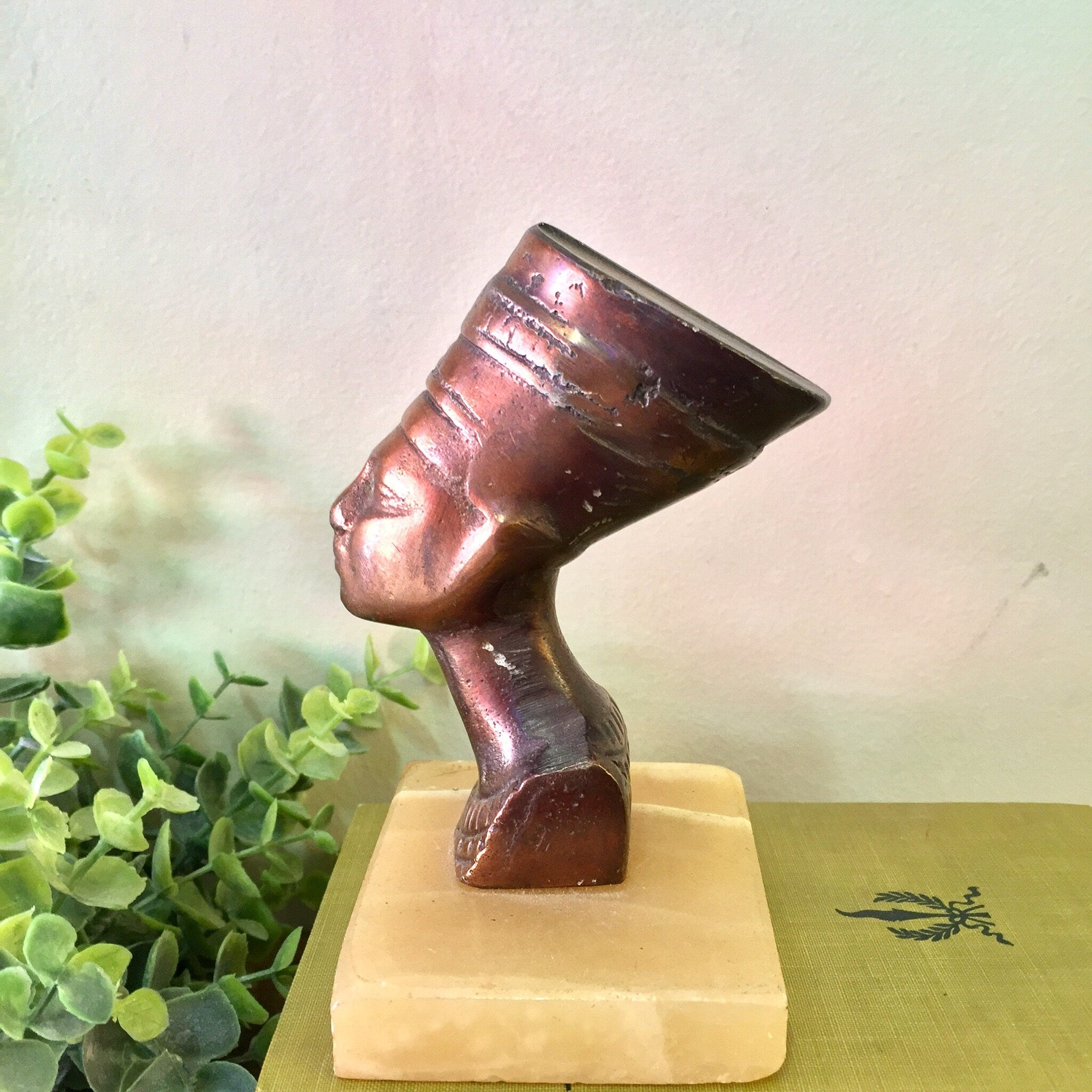 Vintage Paperweight, Nefertiti Paperweight, Office Decor, Copper, Egyptian, Nefertiti, Natural Stone, Vintage Home Decor, Desk, Home Office