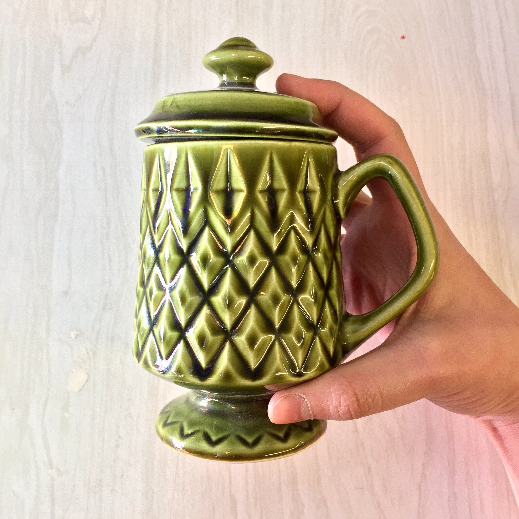 Vintage Tea Set, Tea Service, Green Diamond Pattern, Tea Cup, Creamer, Sugar Bowl, Vintage Home Decor, Made in Japan, Tea Set, Tea, Diamond