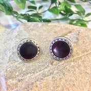 Vintage Cufflinks, Menswear, Suit Accessories, Suit and Tie, Vintage Jewelry, Silver Tone Cuff Links, Round Cufflinks, Black Cufflinks,