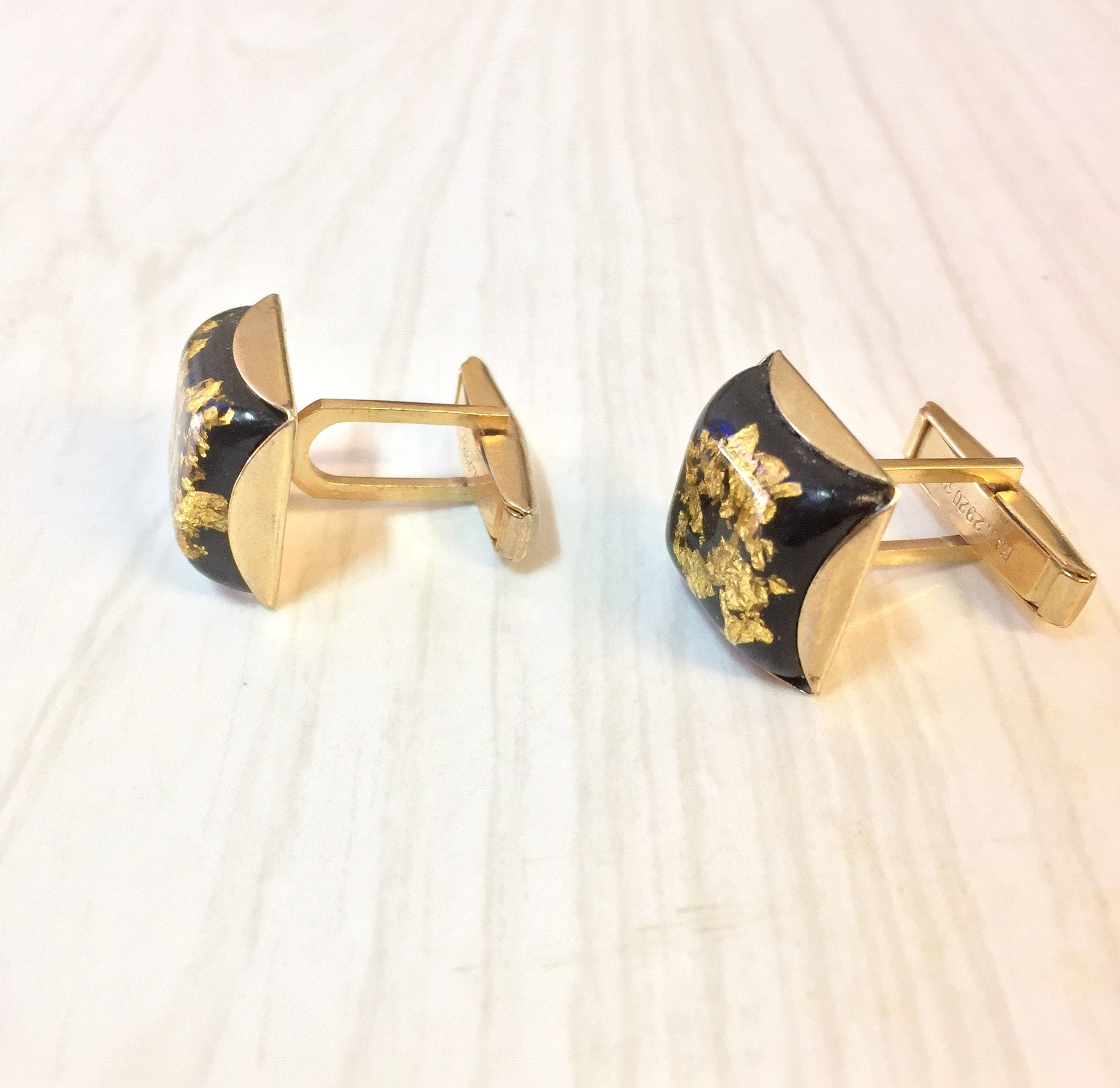 Vintage Cufflinks, Mensear, Suit Accessories, Gold Cufflinks, Black, Gold, Yellow, Gift for Dad, Groom, Groomsman, Square Cufflinks, Bubble