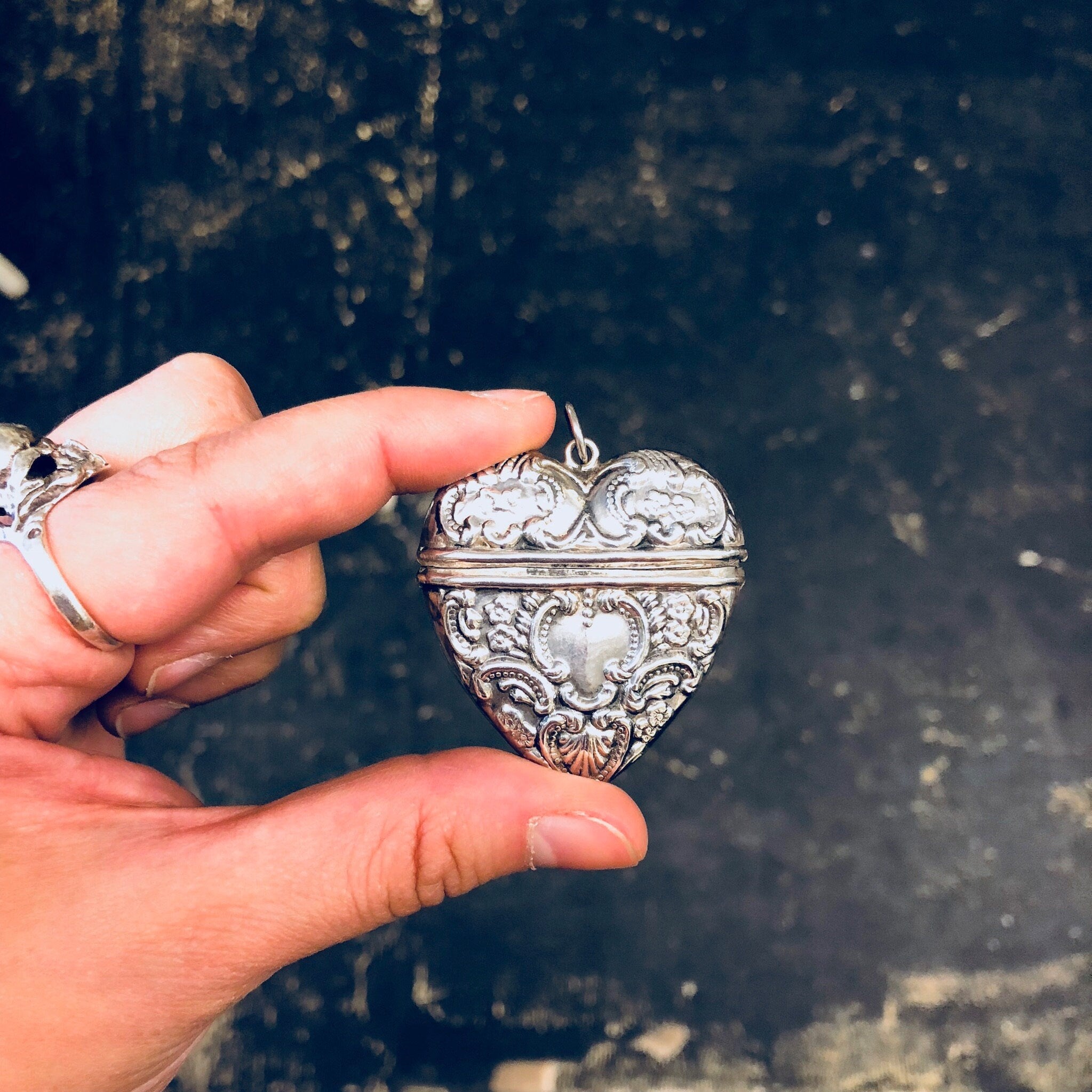 Vintage Silver Locket, Heart Locket, Vintage Pendant, Necklace, Sterling Silver, Heart Container, Pendant Container, Large Pendant, Heart