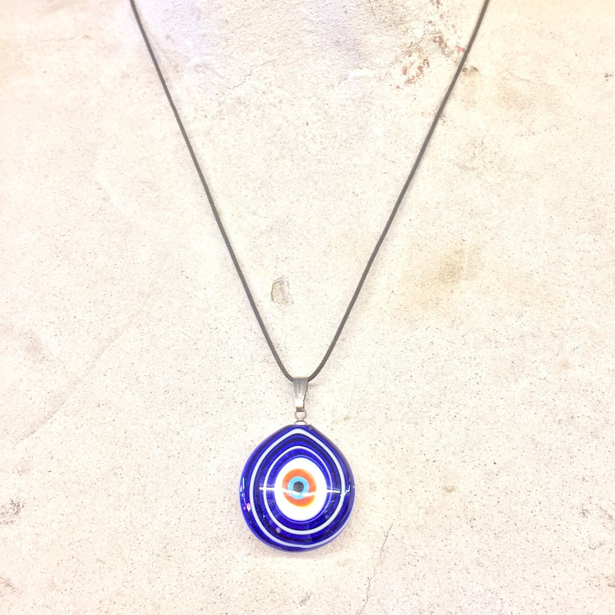Evil Eye Necklace, Evil Eye Pendant, Vintage Evil Eye, Glass Pendant, Blue, Red, White, Vintage Necklace, Vintage Jewelry, Evil Eye