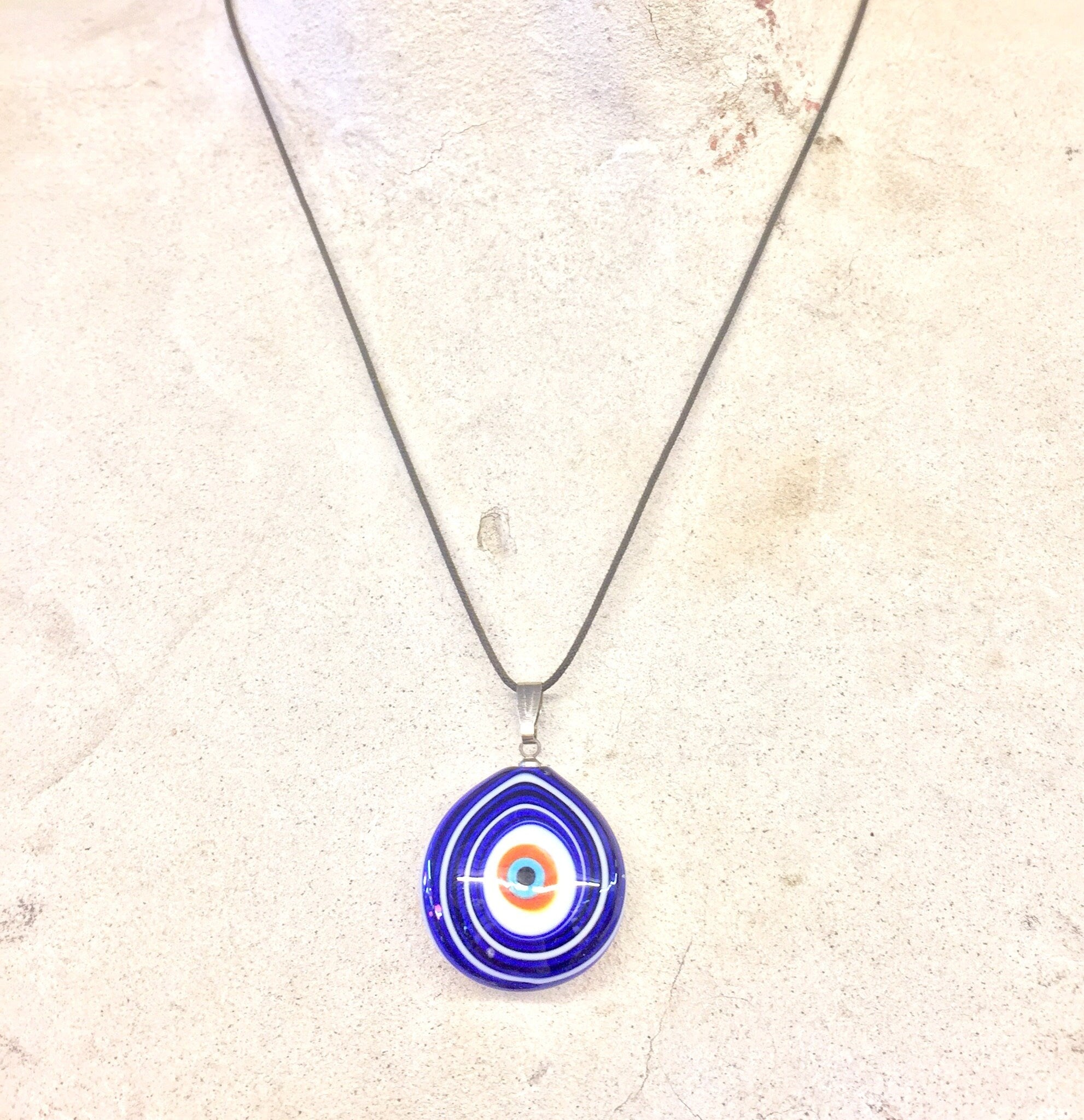 Evil Eye Necklace, Evil Eye Pendant, Vintage Evil Eye, Glass Pendant, Blue, Red, White, Vintage Necklace, Vintage Jewelry, Evil Eye