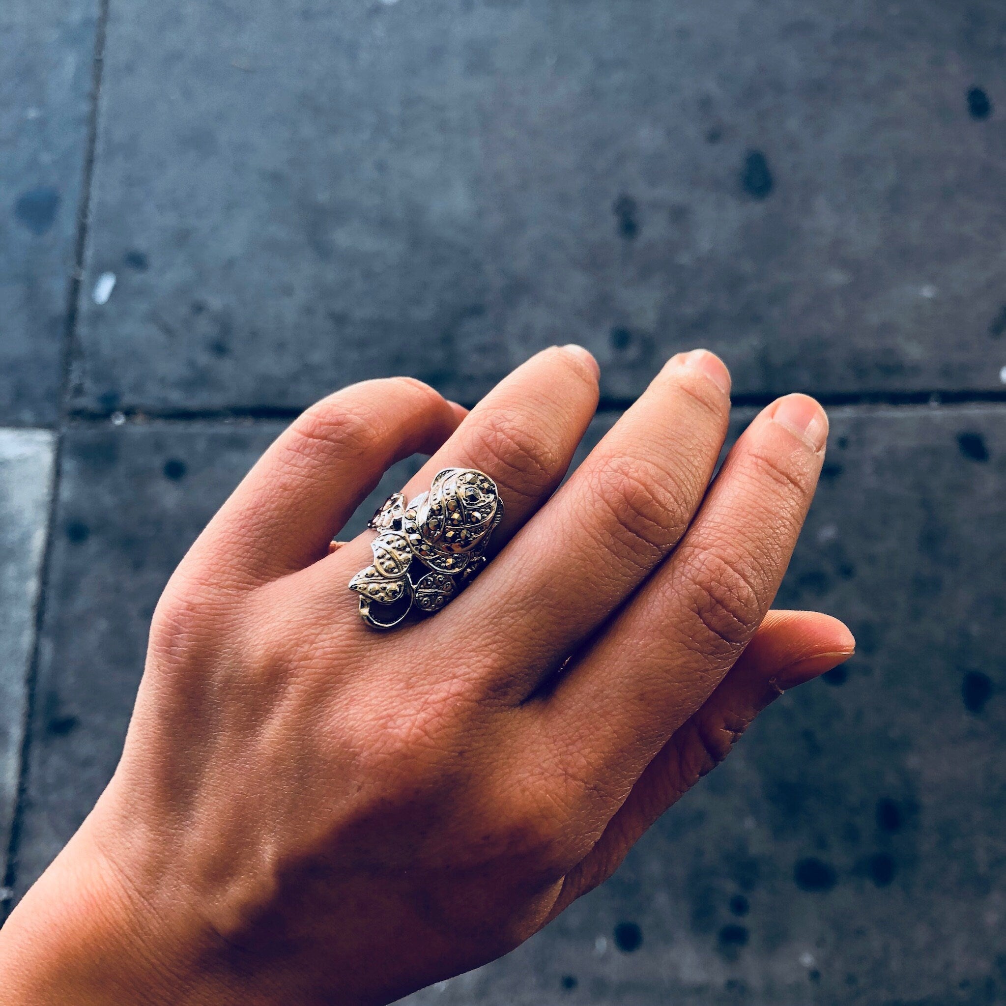 Vintage Silver Ring, Rose Ring, Marcasite Jewelry, Sterling Silver, Vintage Jewelry, Marcasite, Flower Ring, Floral Jewelry, Vintage Ring
