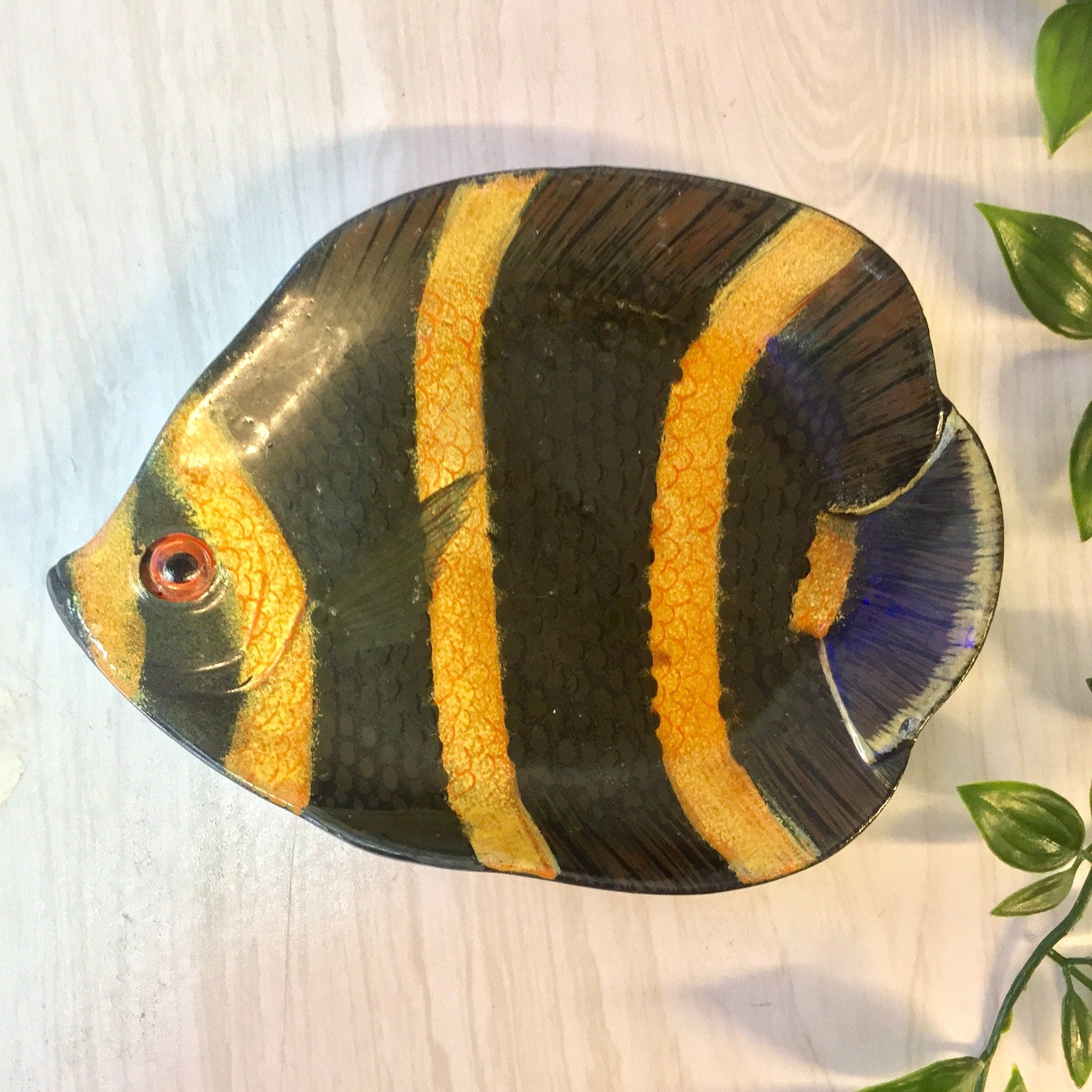 Vintage Catch All Dish, Fish Dish, Ring Dish, Wall Hanging, Wall Decor, Vintage Home Decor, Green, Yellow, Fish Eye, Small Dish, Wall Art