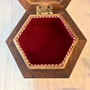 Vintage Box, Jewelry Box, Vintage Home Decor, Keepsake Box, Decorative Box, Wooden Box, Inlaid Wood, Brown, Red, Green, Hexagon Box