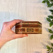 Vintage Box, Jewelry Box, Vintage Home Decor, Keepsake Box, Decorative Box, Wooden Box, Inlaid Wood, Brown, Red, Green, Hexagon Box
