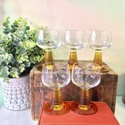 Vintage Roemer Wine Glasses, Tasting Glasses, Crystal Glasses, Yellow, Wine Tasting, Yellow Glasses, Vintage Barware, Set of Five, Goblet