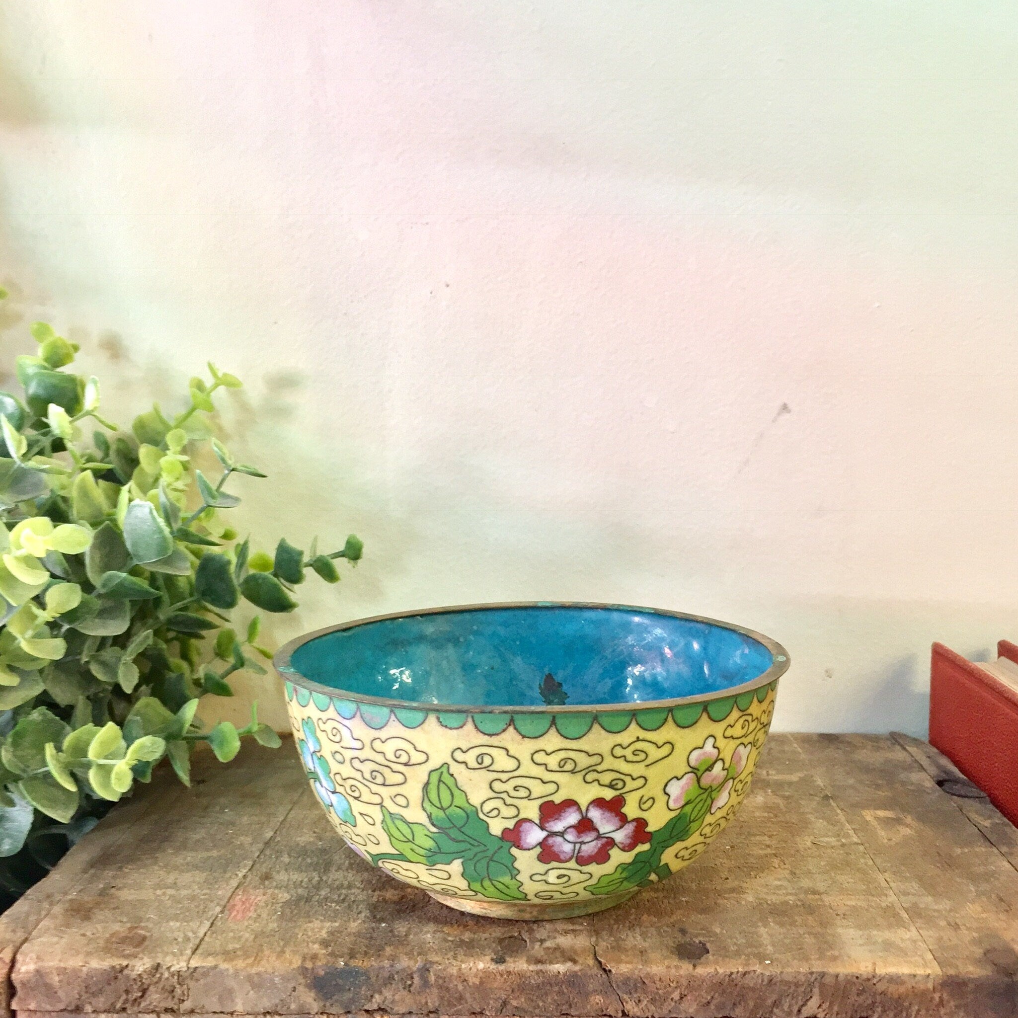 Cloisonn Bowl, Vintage Cloisonne, Asian Cloisonn, Metal Bowl, Small Bowl, Floral Cloisonn, Small Bowl, Blue, Yellow, Green, Red, Pink