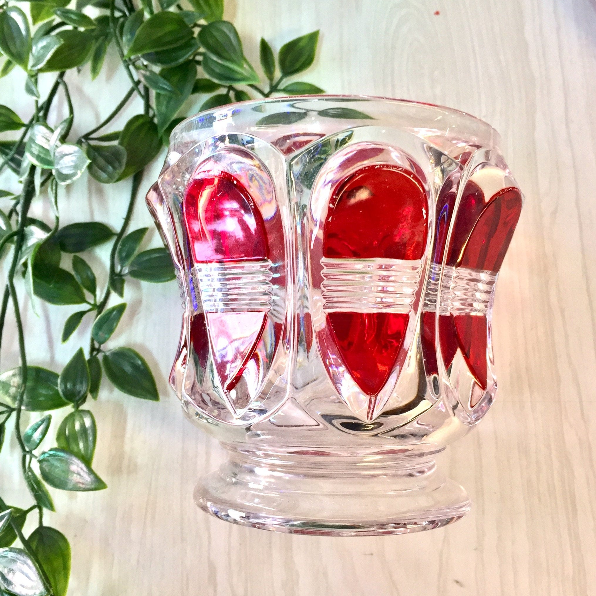 Vintage Glass Planter, Red Glass, Small Planter, Vintage Glass, Vintage Home Decor, Pedestal, Plants, Plant Holder, Red, Vintage Planter