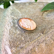 Vintage Cameo, Cameo Brooch, Cameo Pendant, Vintage Necklace, Vintage Jewelry, Sterling Silver, Victorian Jewelry, Cameo Pin, Orange, White