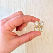 Vintage Clip On Earrings, Costume Jewelry, Vintage Jewelry, Statement Jewelry, Vintage Earrings, Gold Toned Jewelry, Fake Diamond Earrings