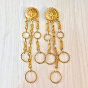 Vintage Clip On Earrings, Gold Toned Earrings, Costume Jewelry, Vintage Jewelry, Statement Jewelry, Dangle Earrings, Long Earrings, Clip Ons