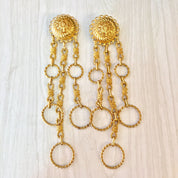 Vintage Clip On Earrings, Gold Toned Earrings, Costume Jewelry, Vintage Jewelry, Statement Jewelry, Dangle Earrings, Long Earrings, Clip Ons