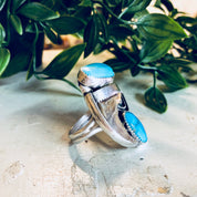 Vintage Silver Ring, Turquoise Ring, Horn Ring, Southwestern Jewelry, Sterling Silver, Vintage Jewelry, Large Ring, Statement Jewelry, Blue