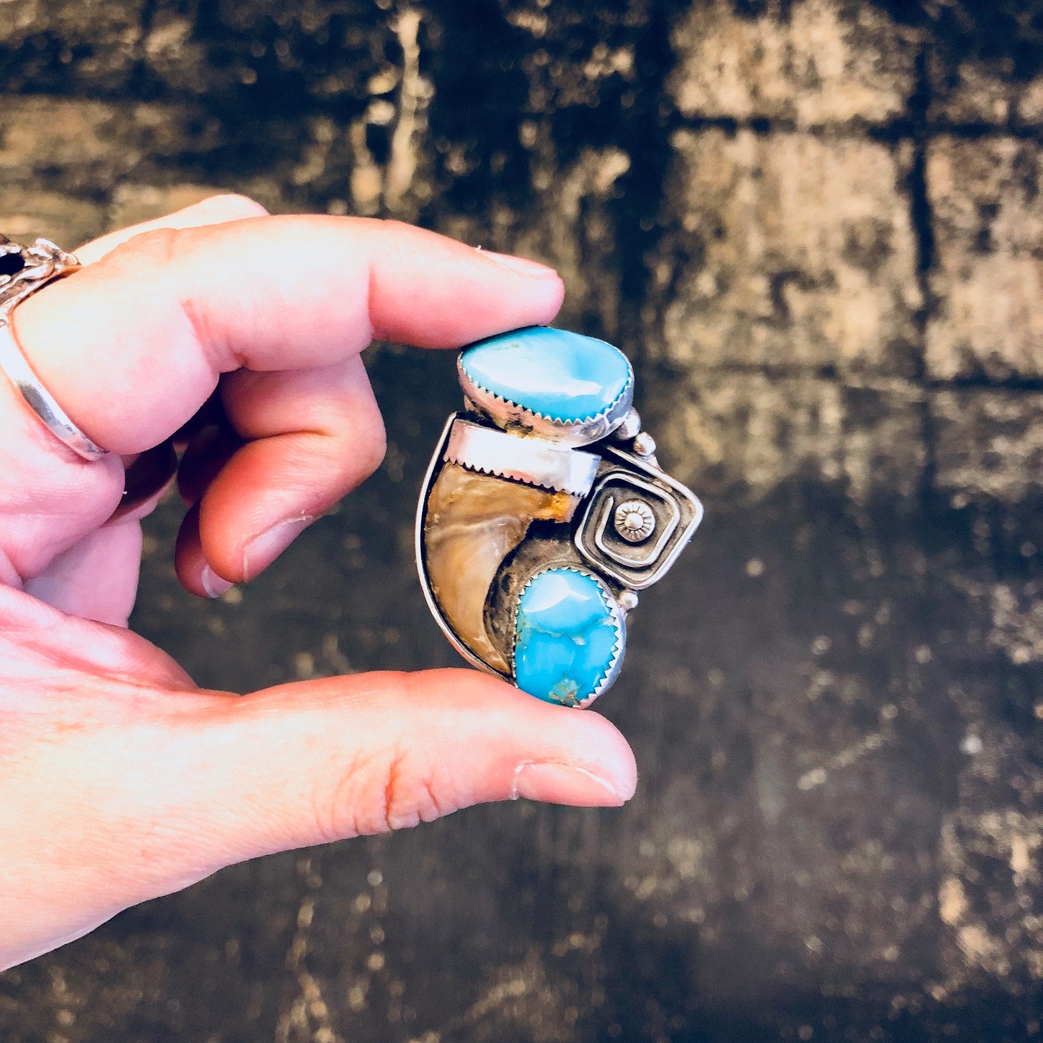 Vintage Silver Ring, Turquoise Ring, Horn Ring, Southwestern Jewelry, Sterling Silver, Vintage Jewelry, Large Ring, Statement Jewelry, Blue