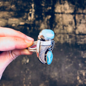 Vintage Silver Ring, Turquoise Ring, Horn Ring, Southwestern Jewelry, Sterling Silver, Vintage Jewelry, Large Ring, Statement Jewelry, Blue