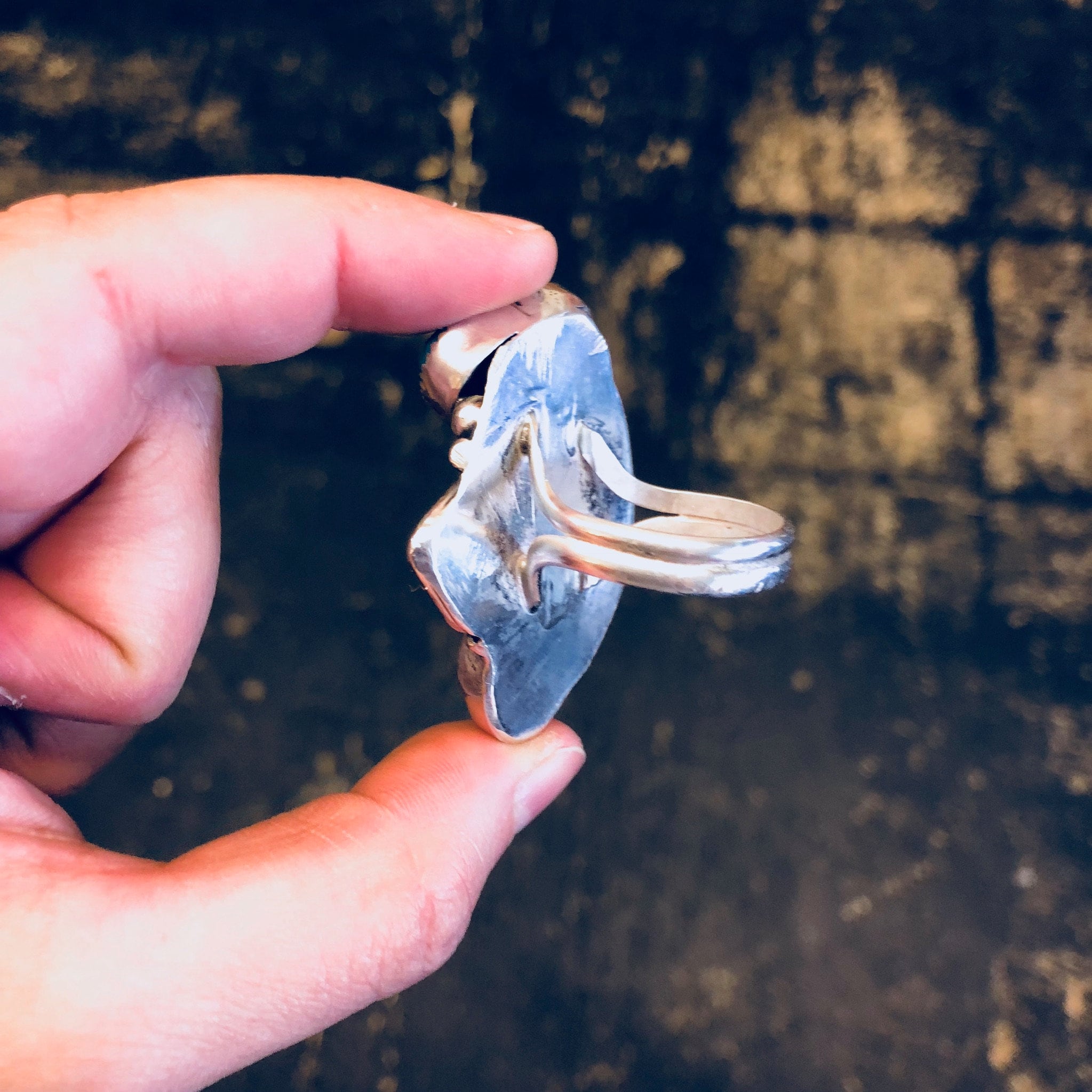 Vintage Silver Ring, Turquoise Ring, Horn Ring, Southwestern Jewelry, Sterling Silver, Vintage Jewelry, Large Ring, Statement Jewelry, Blue