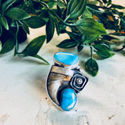 Vintage Silver Ring, Turquoise Ring, Horn Ring, Southwestern Jewelry, Sterling Silver, Vintage Jewelry, Large Ring, Statement Jewelry, Blue