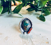 Southwestern Native American Ring, Vintage Natural Stone, Sterling Silver Jewelry,