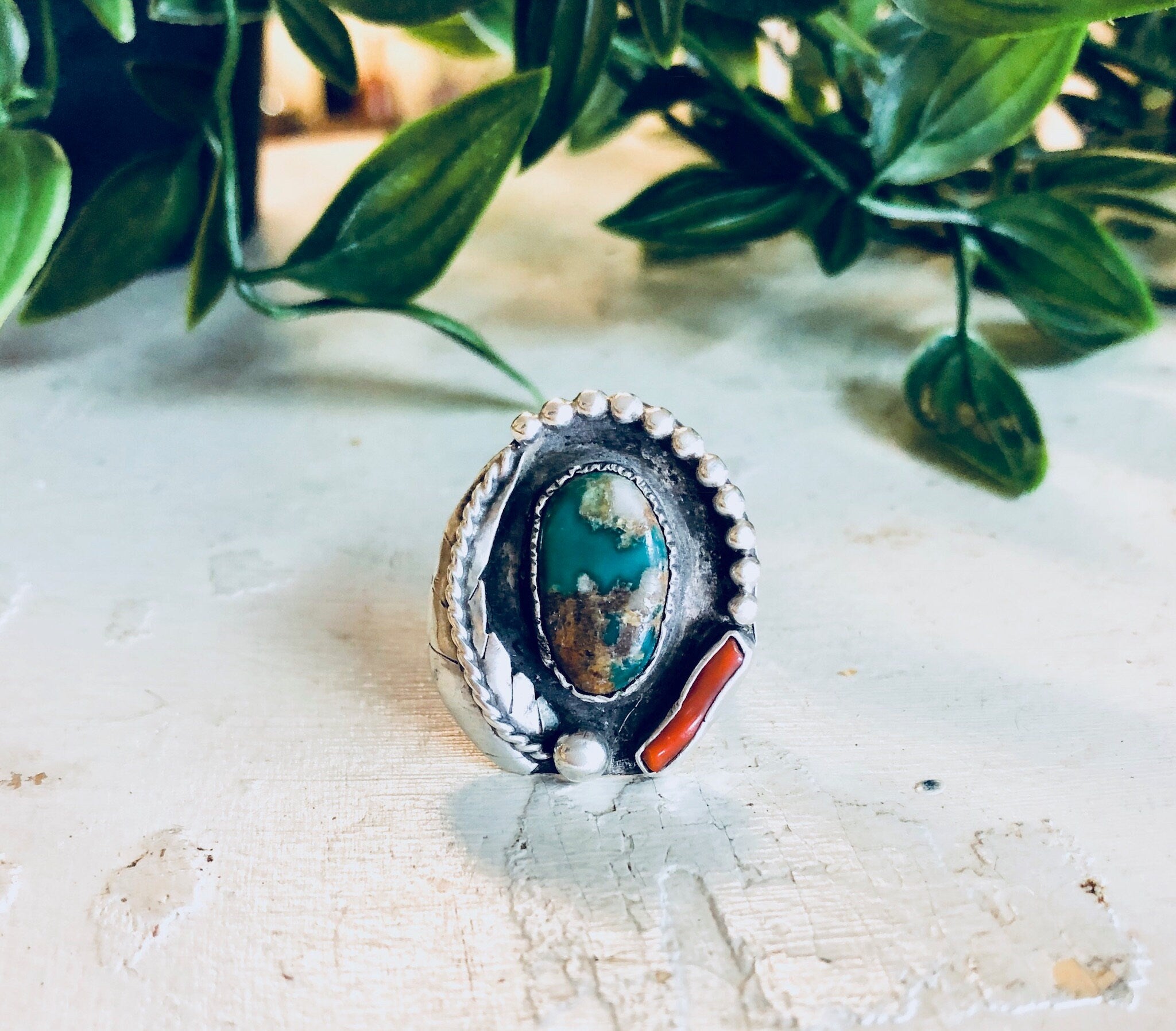 Southwestern Native American Ring, Vintage Natural Stone, Sterling Silver Jewelry,