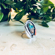 Southwestern Native American Ring, Vintage Natural Stone, Sterling Silver Jewelry,