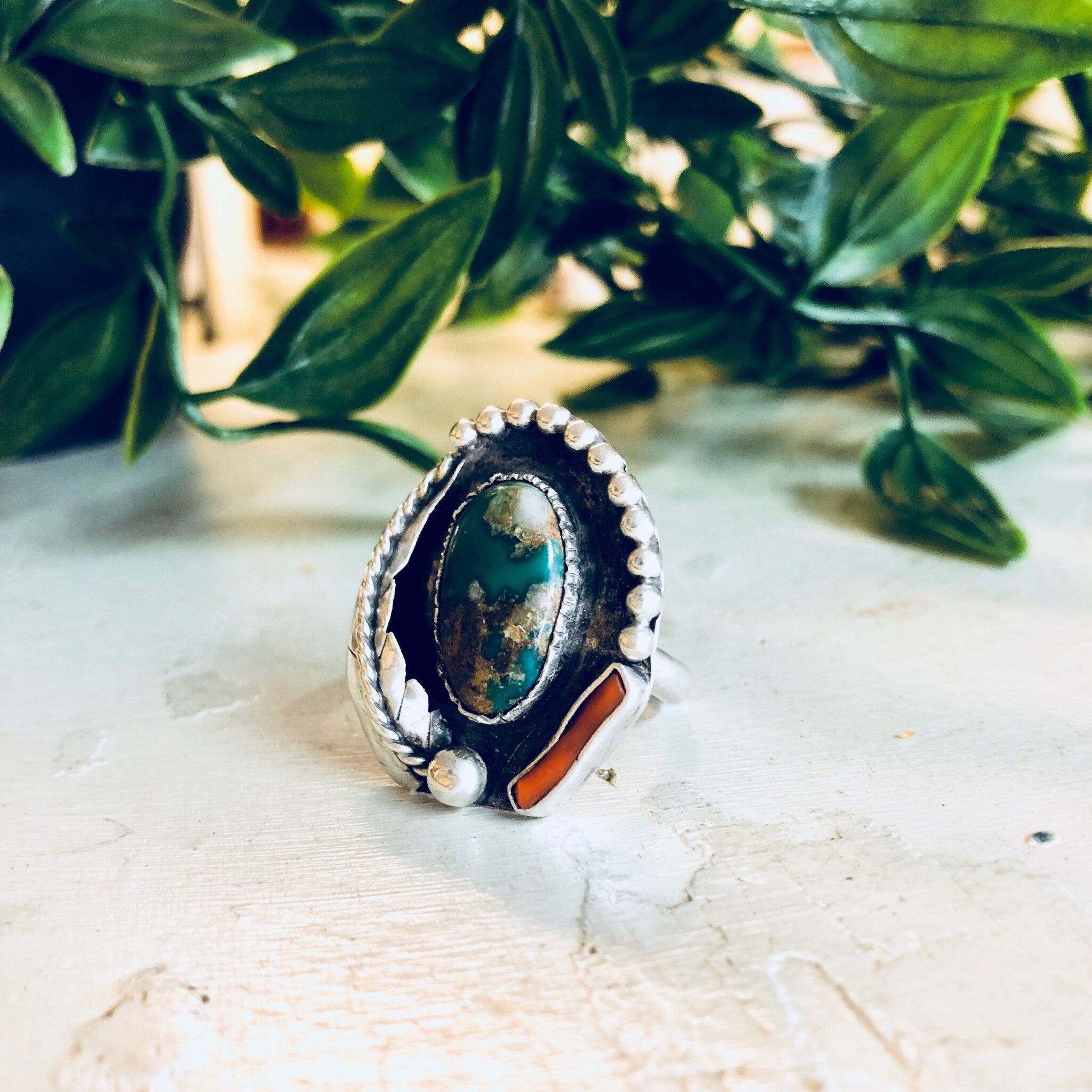 Southwestern Native American Ring, Vintage Natural Stone, Sterling Silver Jewelry,