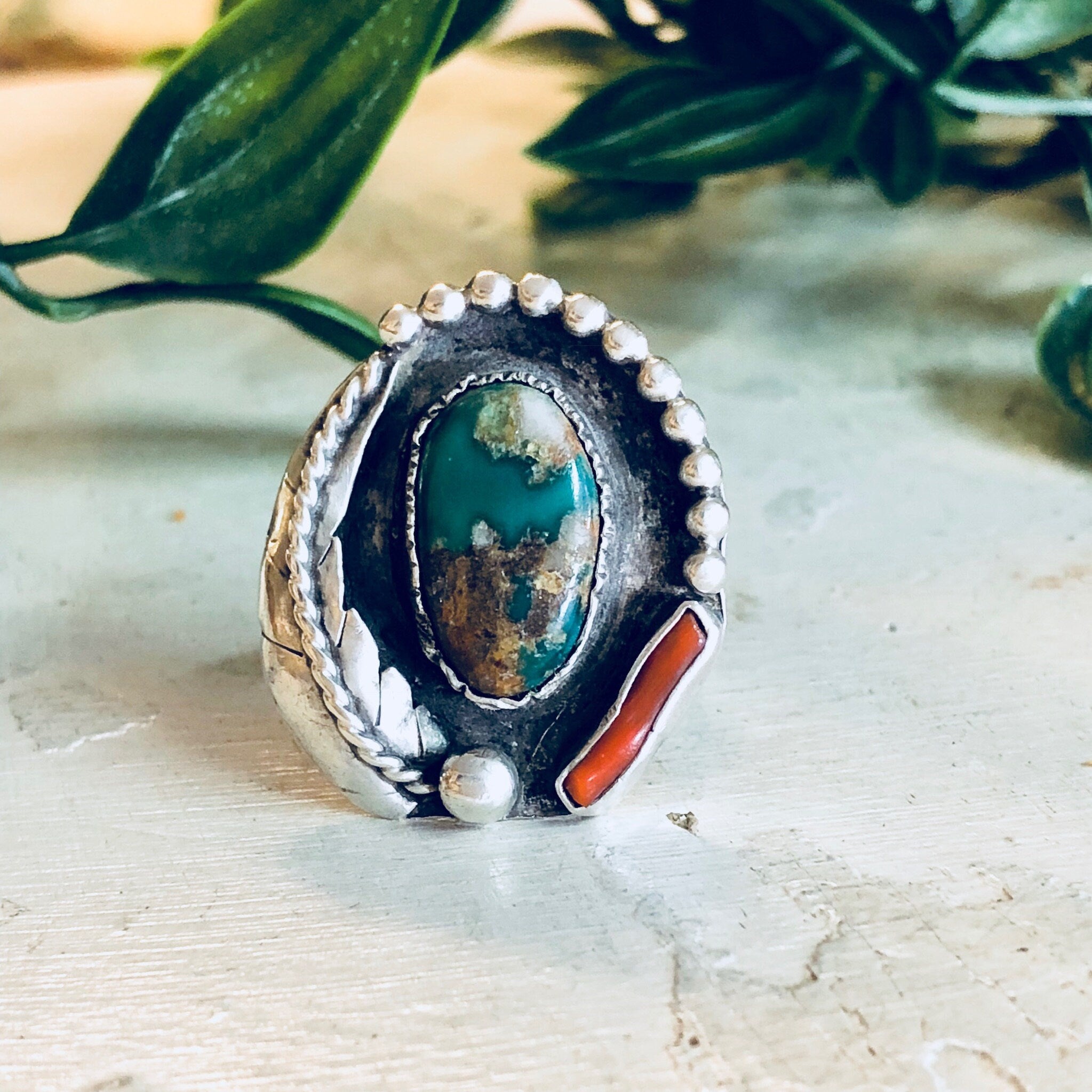 Southwestern Native American Ring, Vintage Natural Stone, Sterling Silver Jewelry,