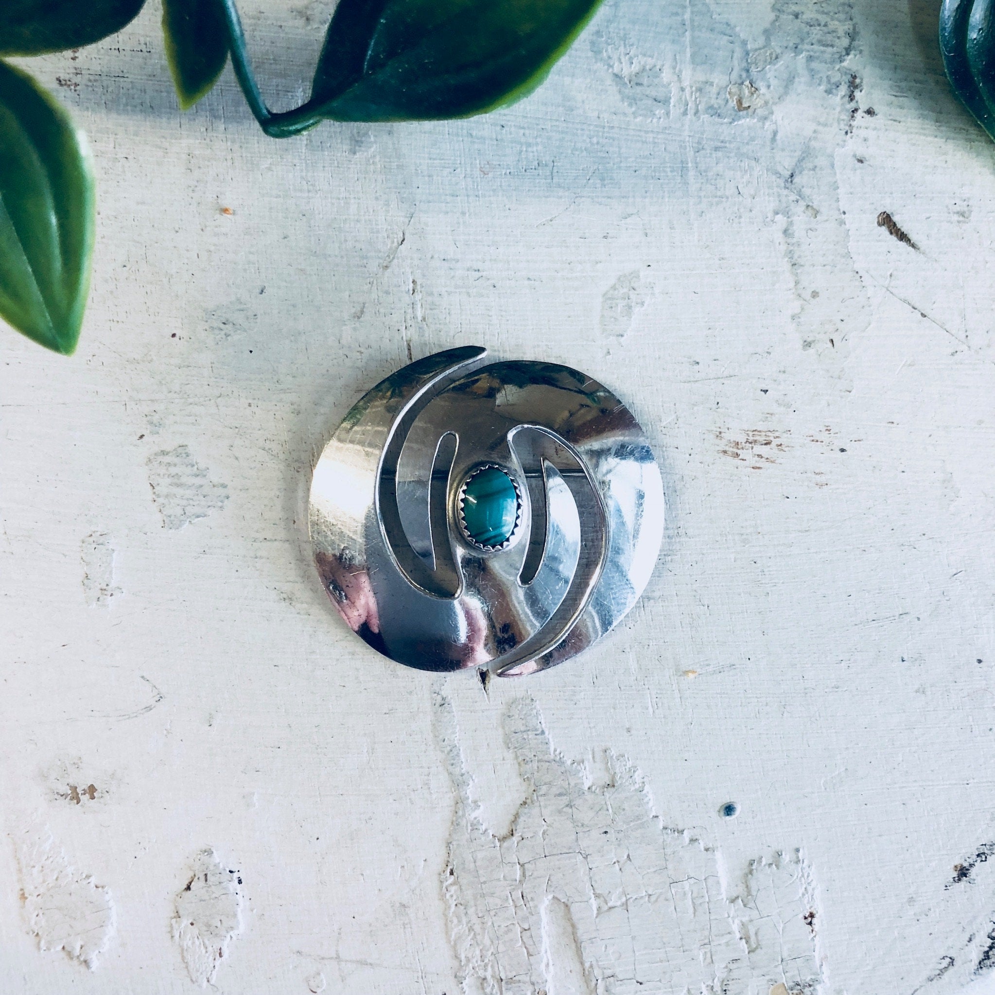 Vintage Silver Brooch, Malachite Brooch, Sterling Silver, Vintage Jewelry, Green Malachite, Striped stone, Vintage Pin, Green Jewelry, Pin