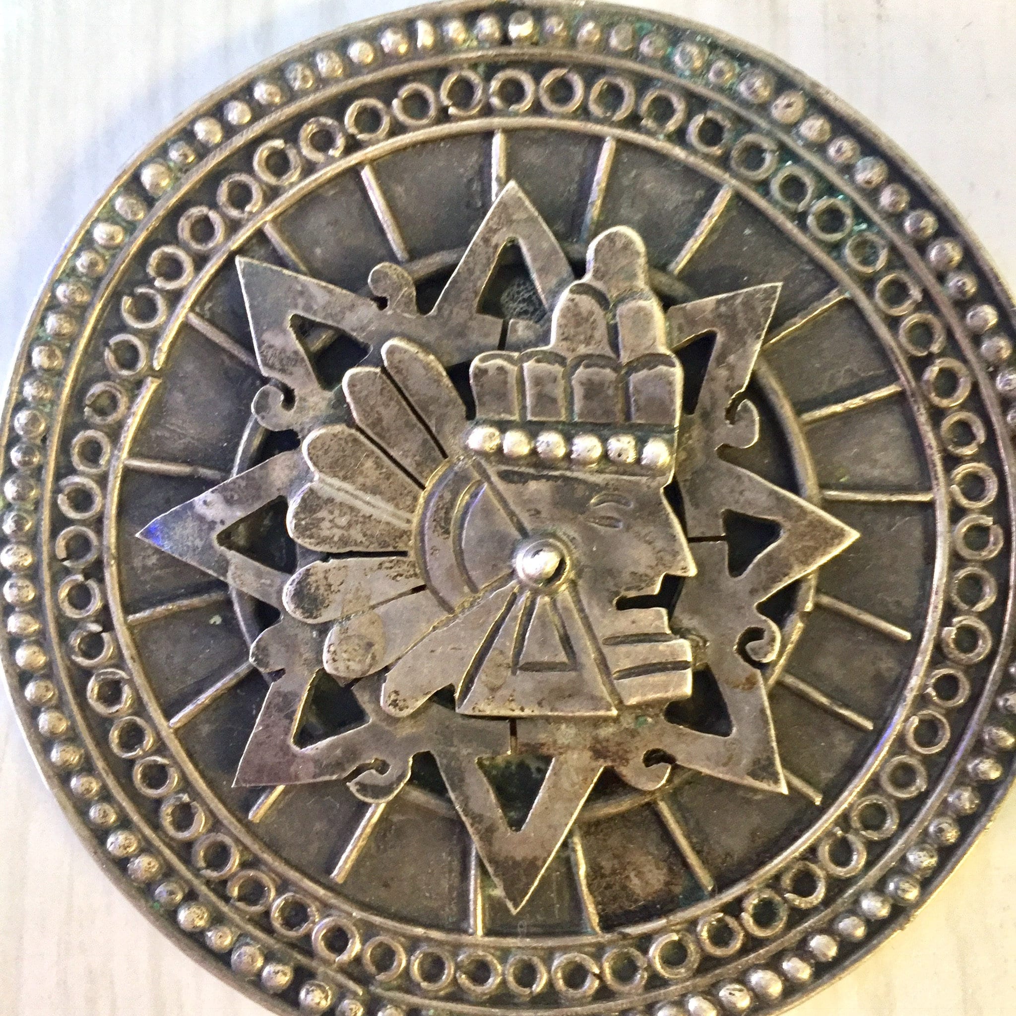 Large Taxco Pendant, Sterling Silver, Taxco Jewelry, Vintage Jewelry, Aztec Necklace, Vintage Necklace, Vintage Pendant,Taxco,Silver Pendant