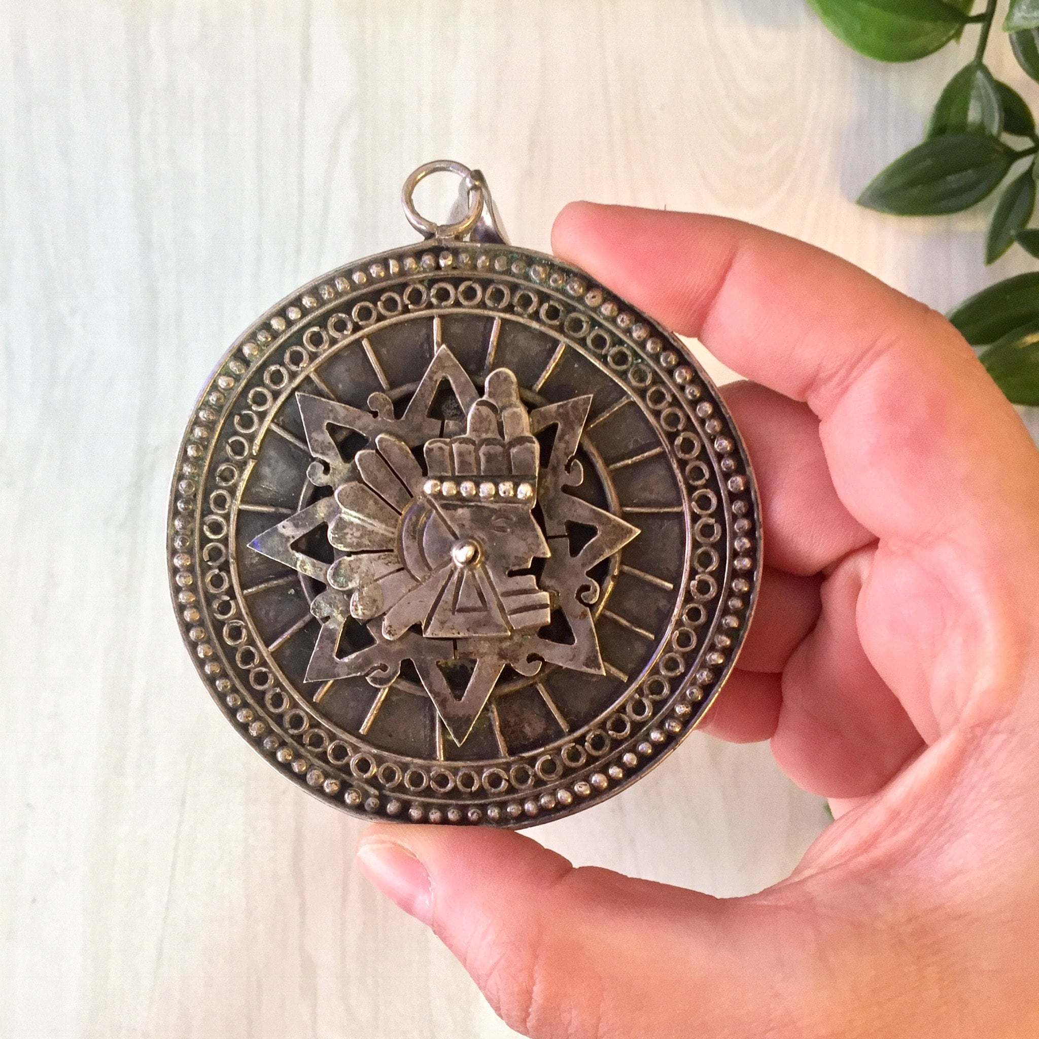 Large Taxco Pendant, Sterling Silver, Taxco Jewelry, Vintage Jewelry, Aztec Necklace, Vintage Necklace, Vintage Pendant,Taxco,Silver Pendant