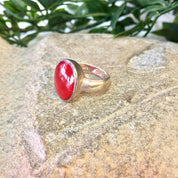 Vintage Silver Ring, Red Cabochon Stone, Sterling Silver, Red Stone, Red Jewelry, Oval Shaped Jewelry, Statement Jewelry, Red Enamel,