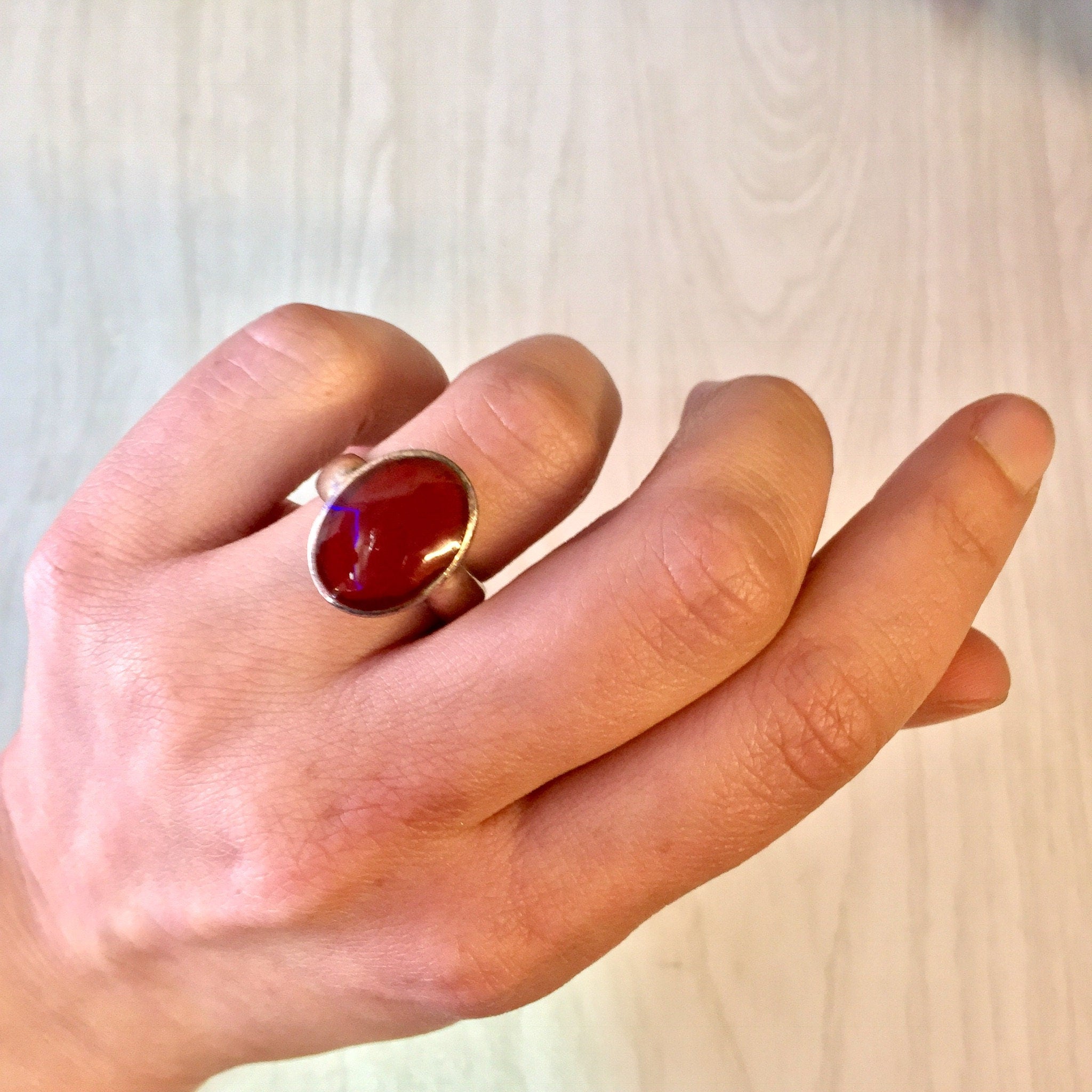 Vintage Silver Ring, Red Cabochon Stone, Sterling Silver, Red Stone, Red Jewelry, Oval Shaped Jewelry, Statement Jewelry, Red Enamel,
