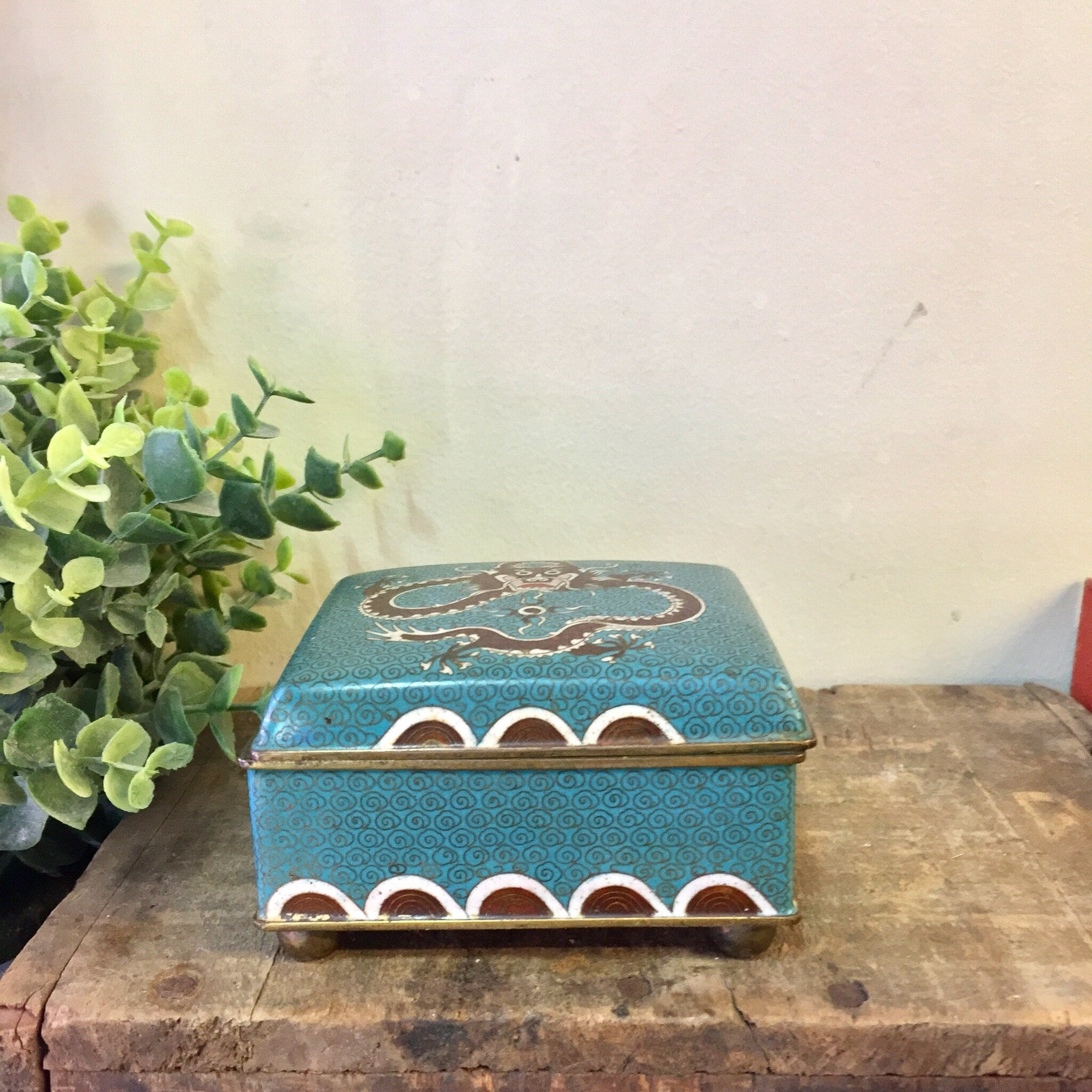 Vintage Cloisonne Box, Cloisonne Jewelry Box, Dragon Jewelry Box, Vintage Cloisonn, Blue Jewelry Box, Dragon Box, Trinket Box, Brass Box