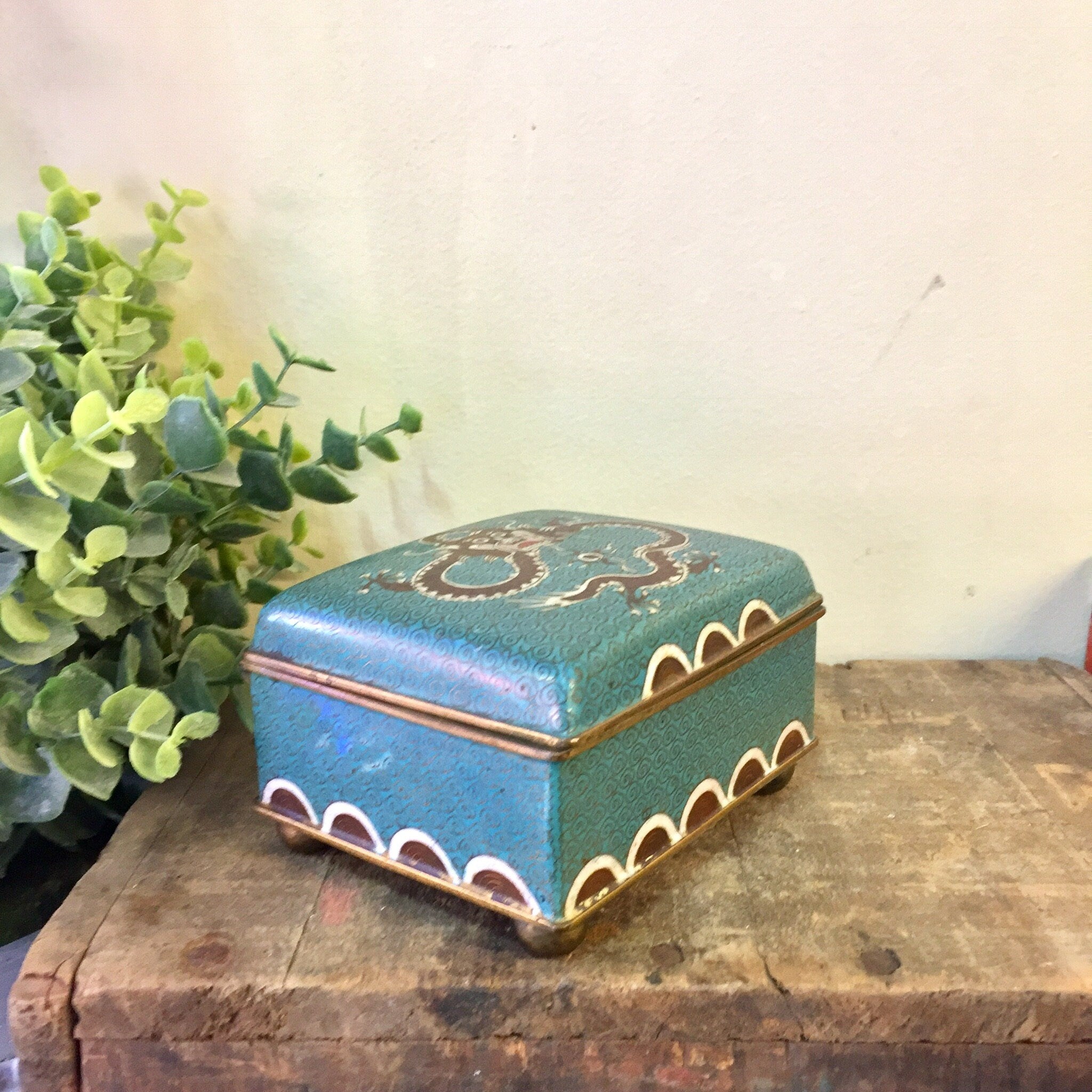 Vintage Cloisonne Box, Cloisonne Jewelry Box, Dragon Jewelry Box, Vintage Cloisonn, Blue Jewelry Box, Dragon Box, Trinket Box, Brass Box