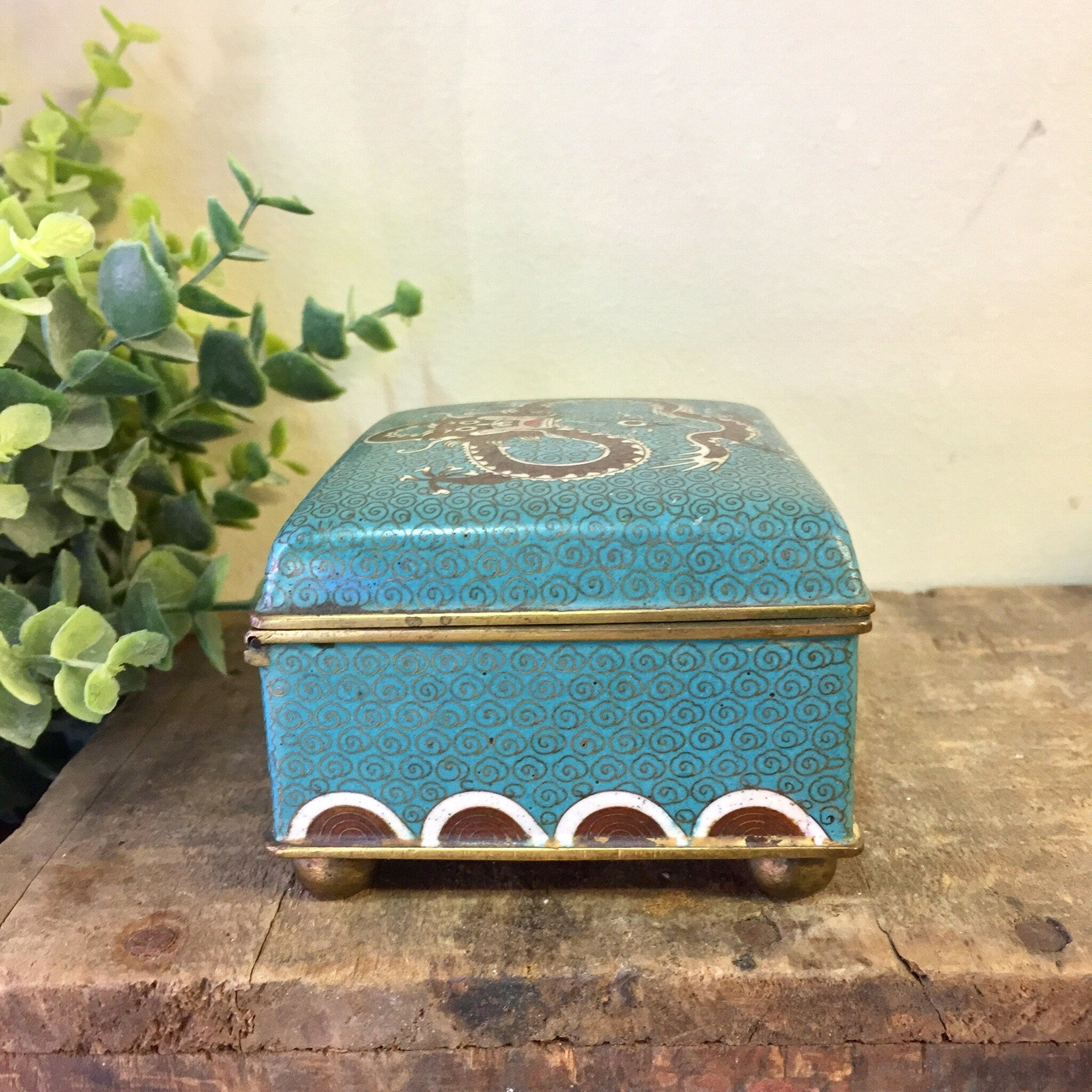 Vintage Cloisonne Box, Cloisonne Jewelry Box, Dragon Jewelry Box, Vintage Cloisonn, Blue Jewelry Box, Dragon Box, Trinket Box, Brass Box