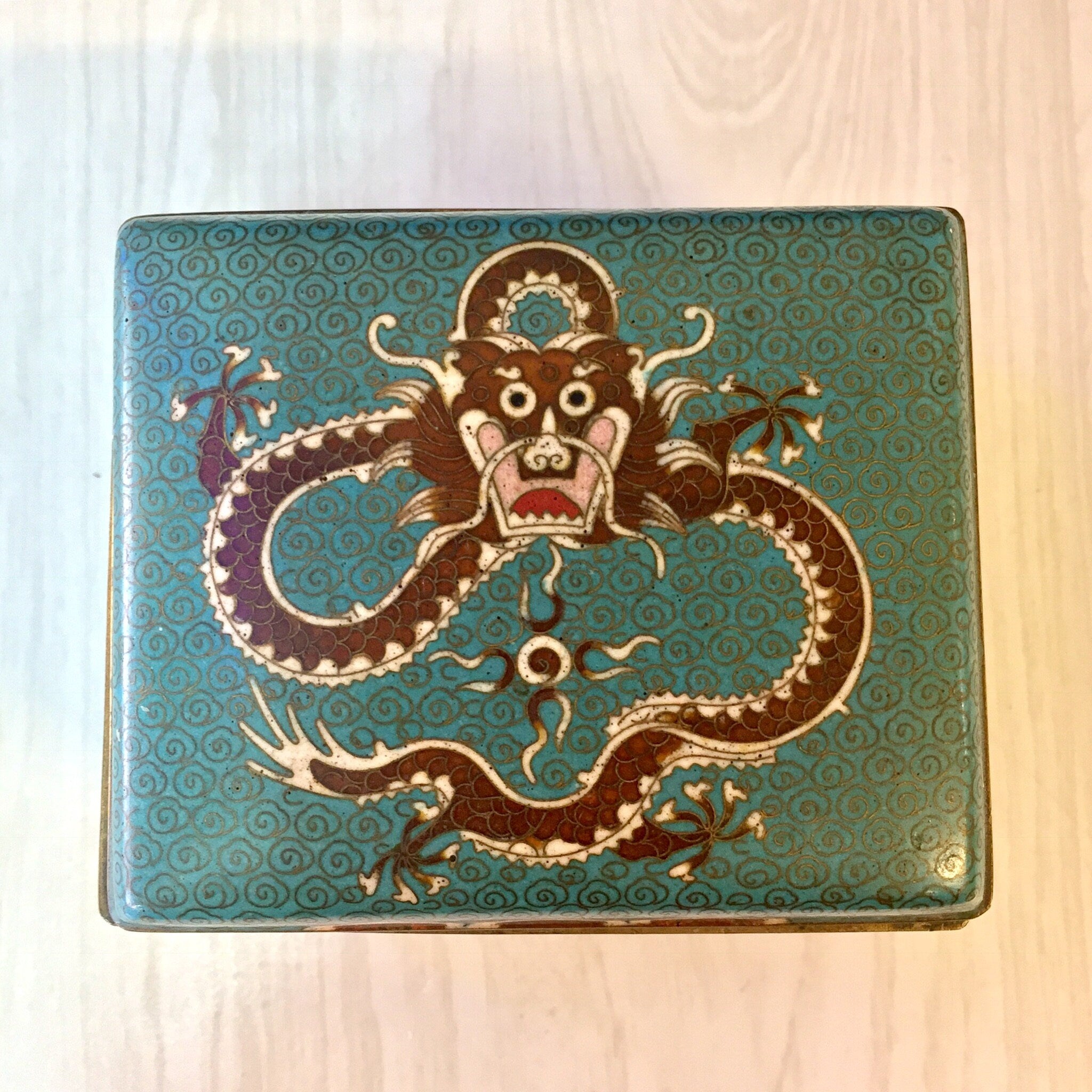Vintage Cloisonne Box, Cloisonne Jewelry Box, Dragon Jewelry Box, Vintage Cloisonn, Blue Jewelry Box, Dragon Box, Trinket Box, Brass Box
