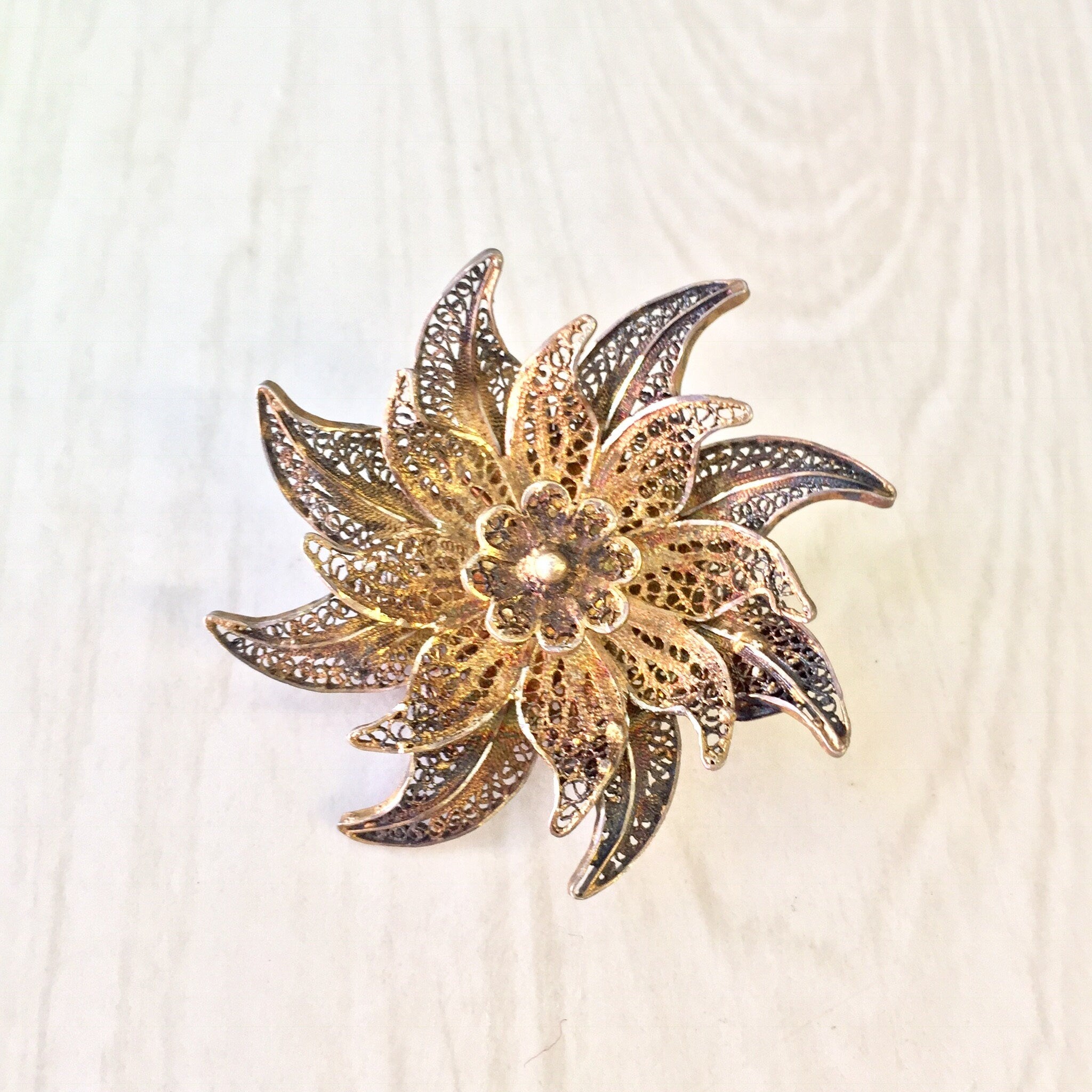 Vintage Silver Brooch, Vintage Jewelry, Sterling Silver, Flower Brooch, Flower Jewelry, Made in Portugal, Vintage Pin, Vintage Brooch,Patina