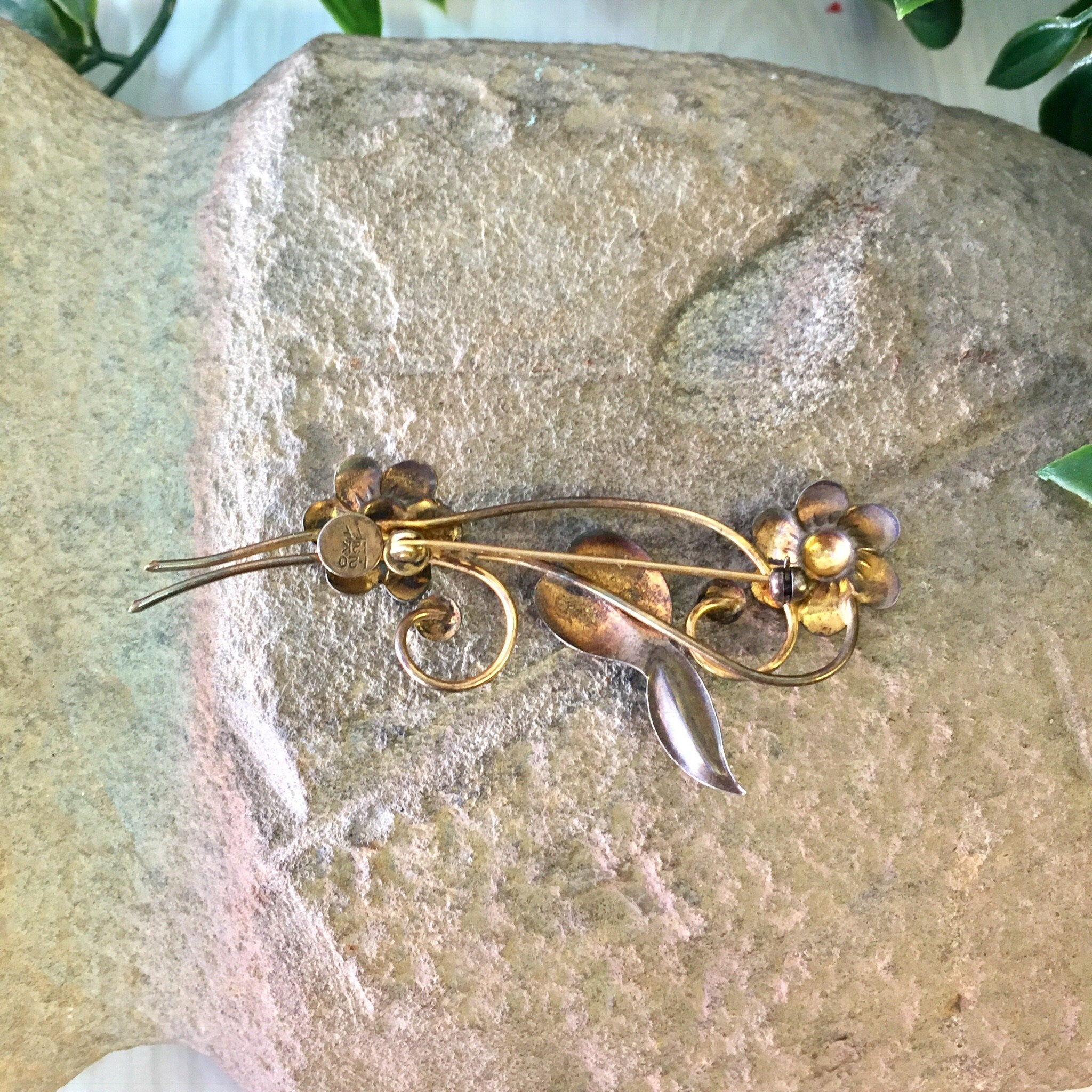 Vintage Silver Brooch, Gold Filled Brooch, Flower Brooch, Floral Jewelry, Two Flowers, Vintage Jewelry, Sterling Silver, Vintage Pin, Brooch