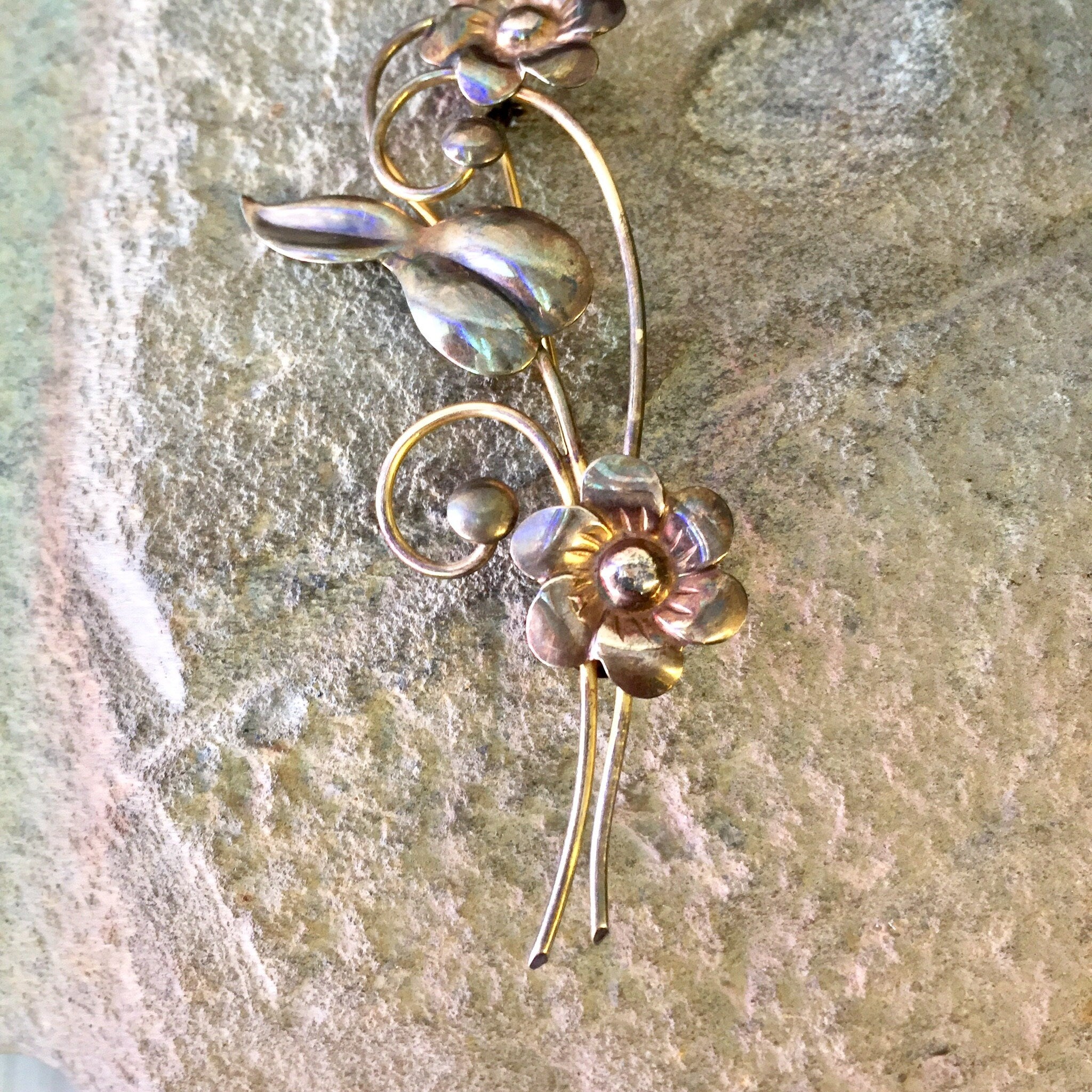 Vintage Silver Brooch, Gold Filled Brooch, Flower Brooch, Floral Jewelry, Two Flowers, Vintage Jewelry, Sterling Silver, Vintage Pin, Brooch