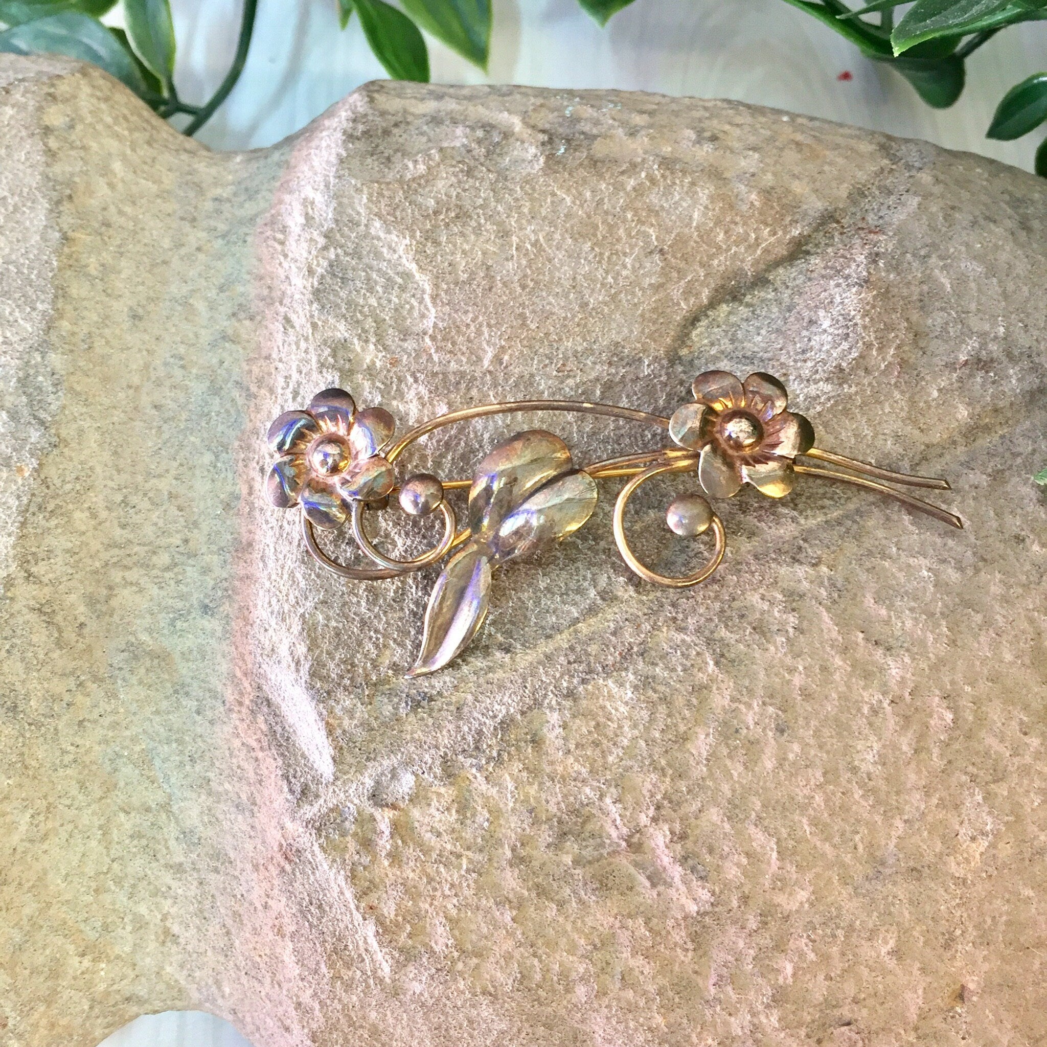 Vintage Silver Brooch, Gold Filled Brooch, Flower Brooch, Floral Jewelry, Two Flowers, Vintage Jewelry, Sterling Silver, Vintage Pin, Brooch
