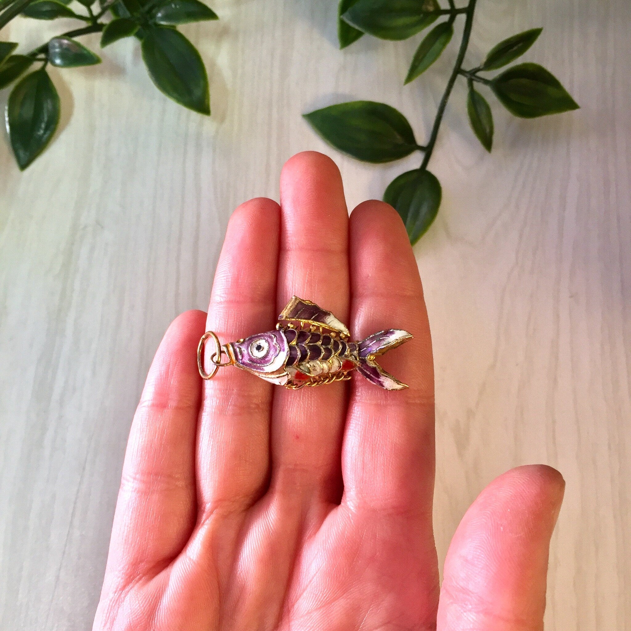 Vintage Fish Pendant, Vintage Pendant, Fish Pendant, Costume Jewelry, Statement Jewelry, Fish, Gold Toned Jewelry, Purple, Red, Gold, White