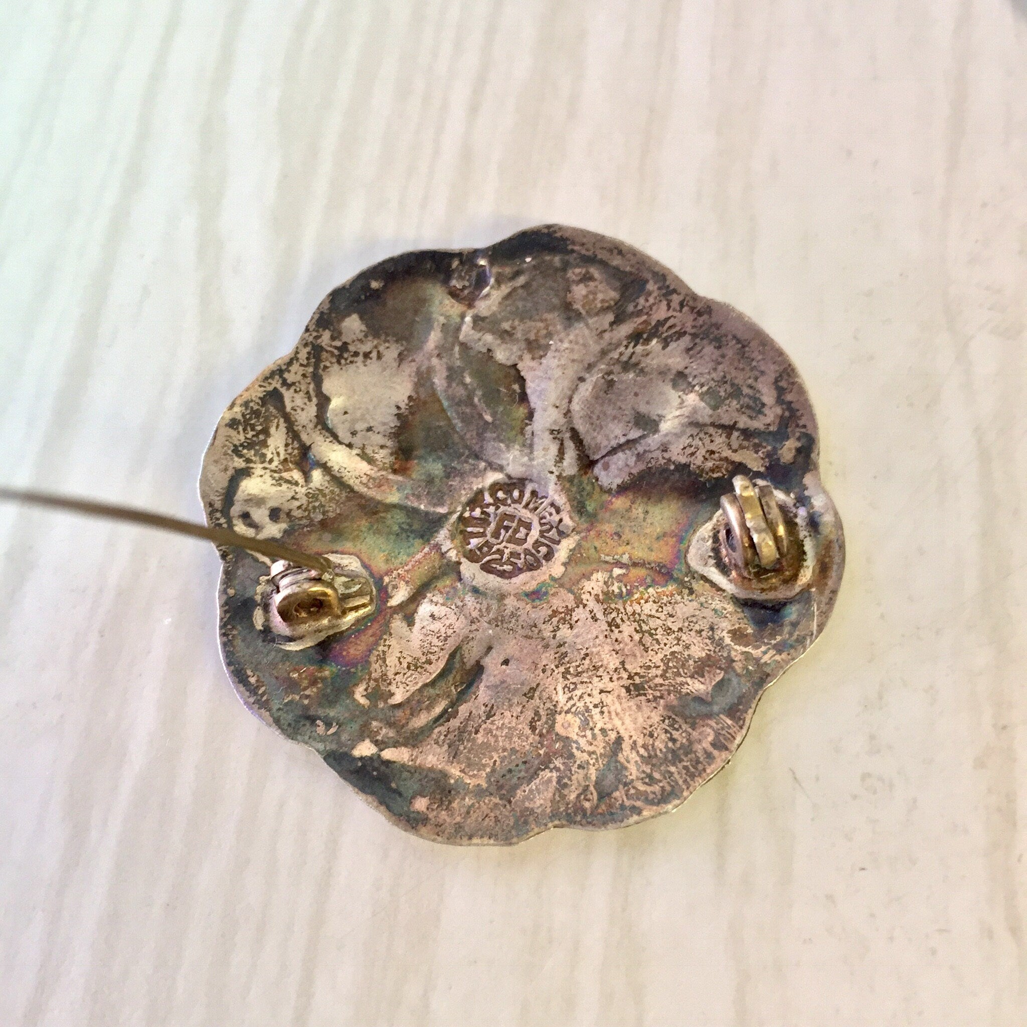 Vintage Silver Brooch, Abalone Brooch, Sterling Silver, Vintage Jewelry, Abalone and Silver, Spiral Brooch, Round Brooch, Purple, Blue,Green