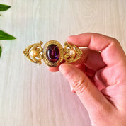 Vintage Gold Brooch, Gold Toned Brooch, Costume Jewelry, Statement Jewelry, Vintage Jewelry, Purple Stone, Faux Pearls, Victorian Style,