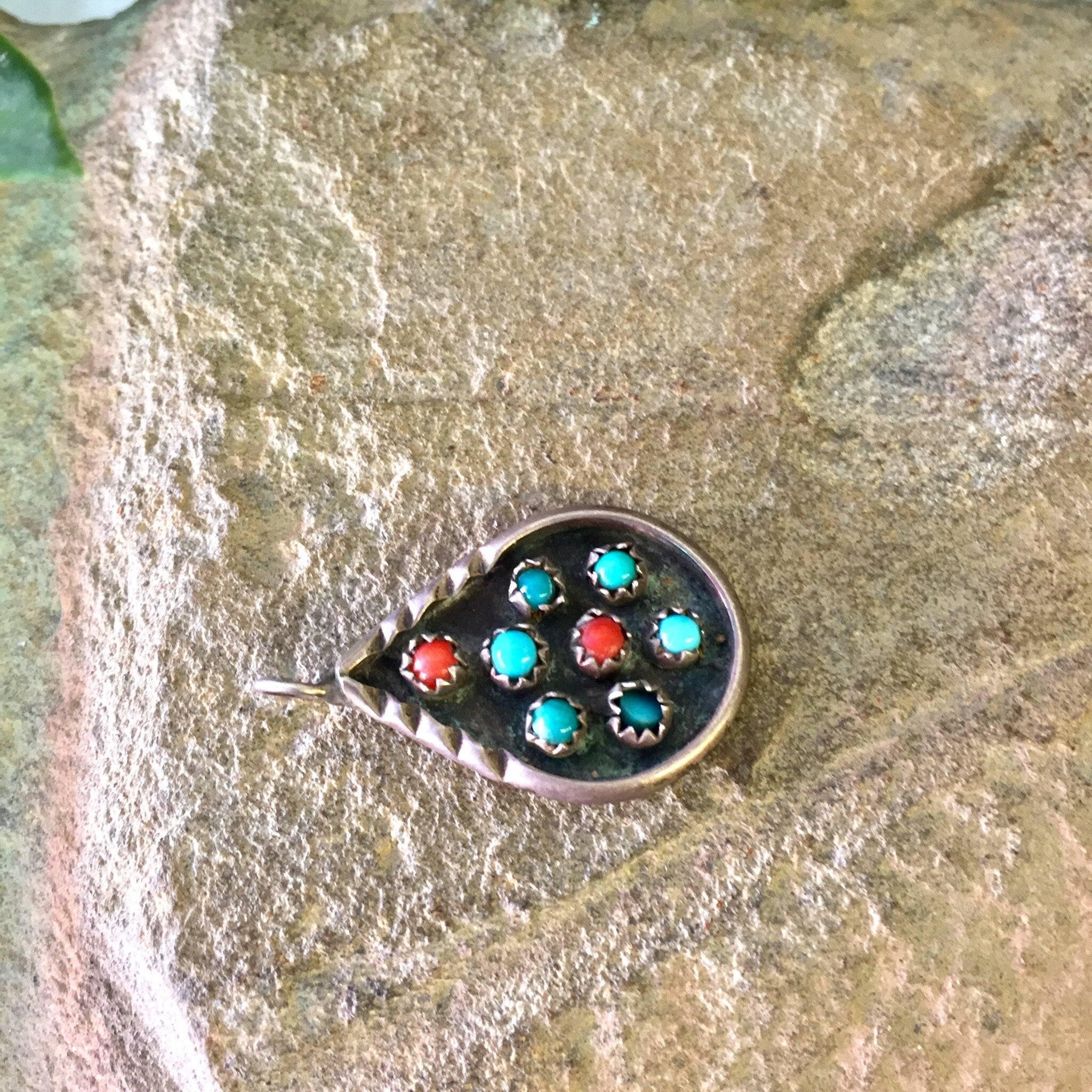 Vintage Silver Pendant, Sterling Silver, Turquoise Beads, Coral Beads, Beaded Pendant, Vintage Jewelry, Small Pendant, Vintage Necklace,
