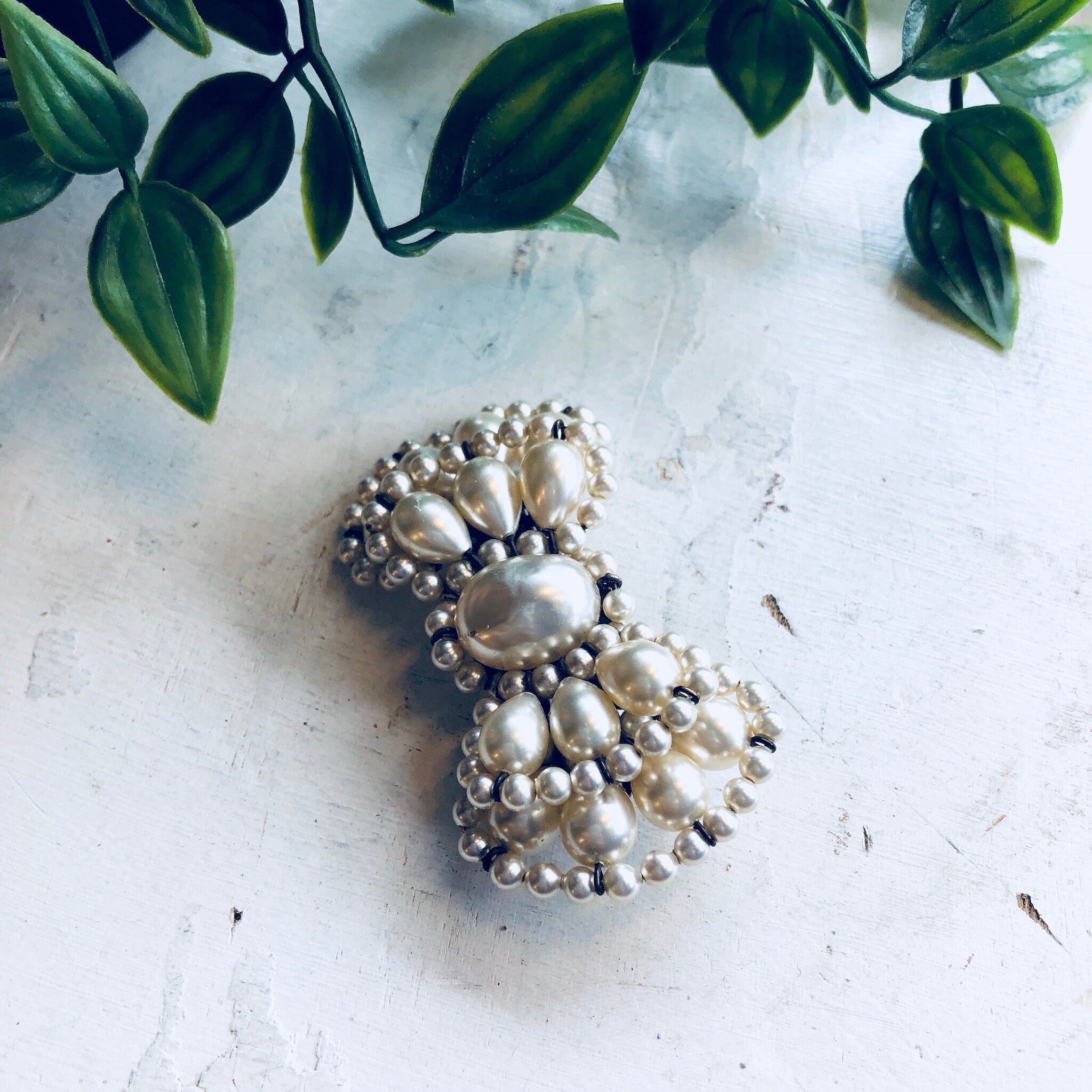 Vintage Brooch, Sterling Silver, Pearl Brooch, Bow Brooch, Bowtie, Vintage Jewelry, Faux Pearls, Made in France, Beaded Jewelry, Bow, Pin