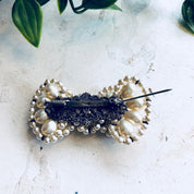 Vintage Brooch, Sterling Silver, Pearl Brooch, Bow Brooch, Bowtie, Vintage Jewelry, Faux Pearls, Made in France, Beaded Jewelry, Bow, Pin
